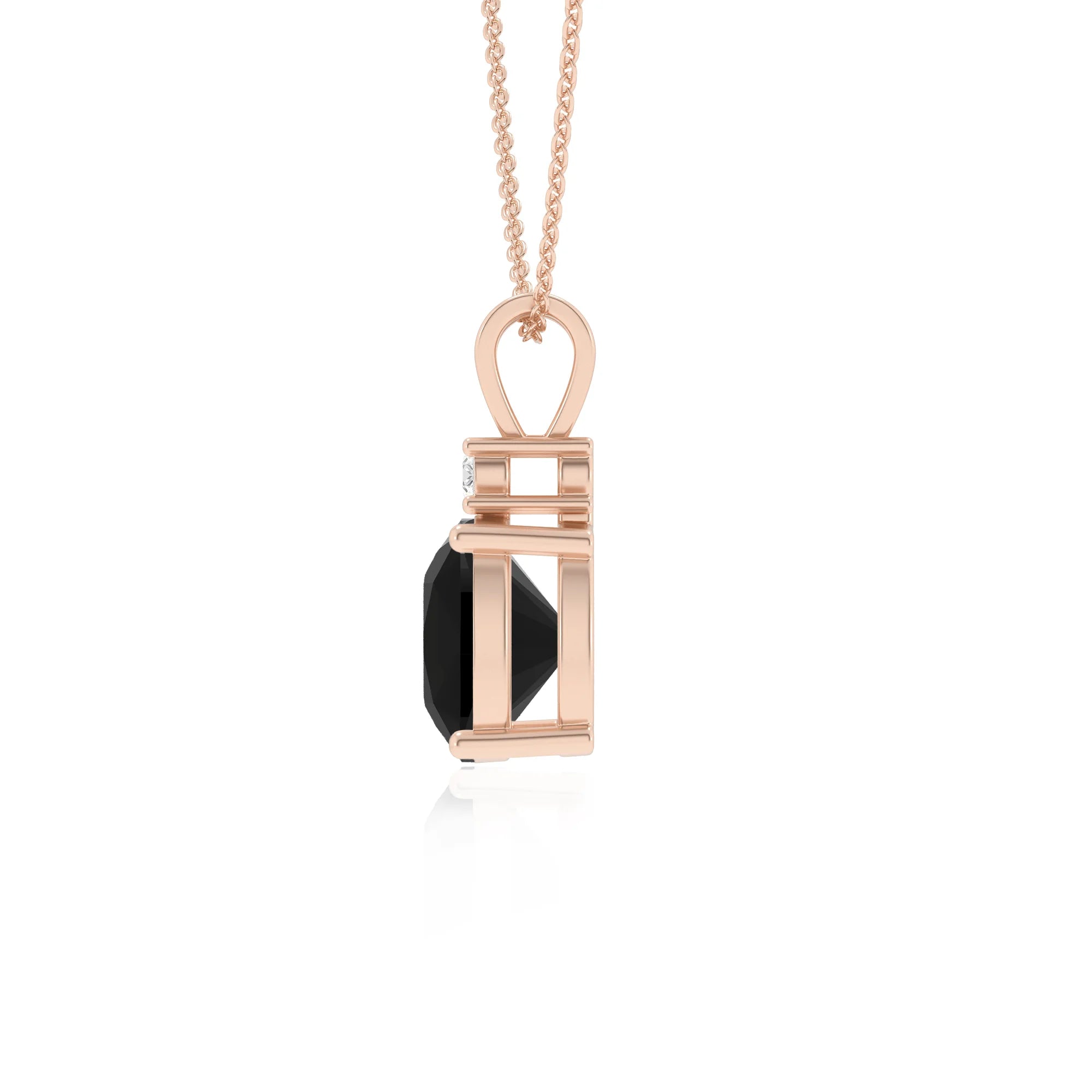 natural black-onyx cushion solitaire v-bale necklaces in rose gold 