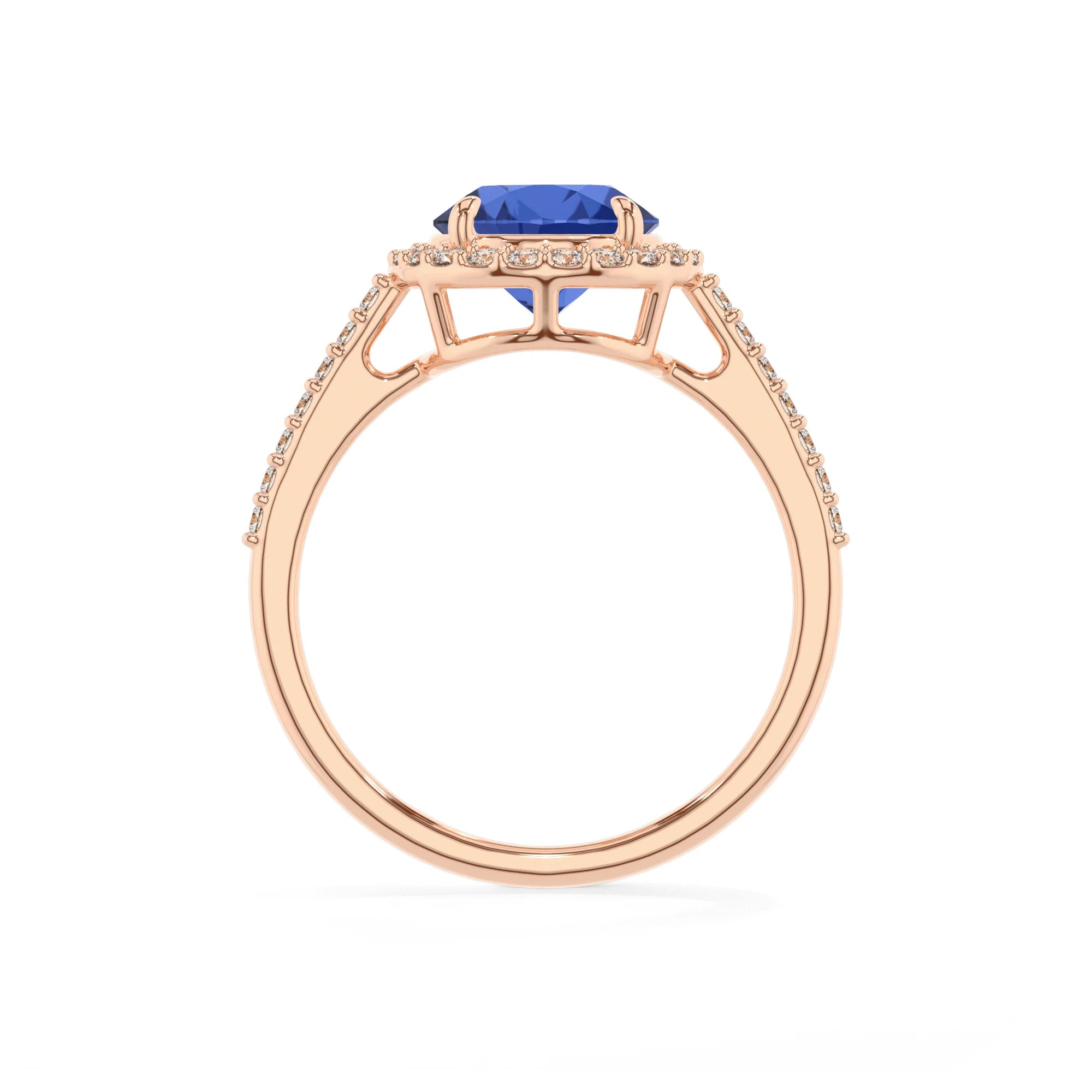 lab grown blue-sapphire round solitaire rings in rose gold 