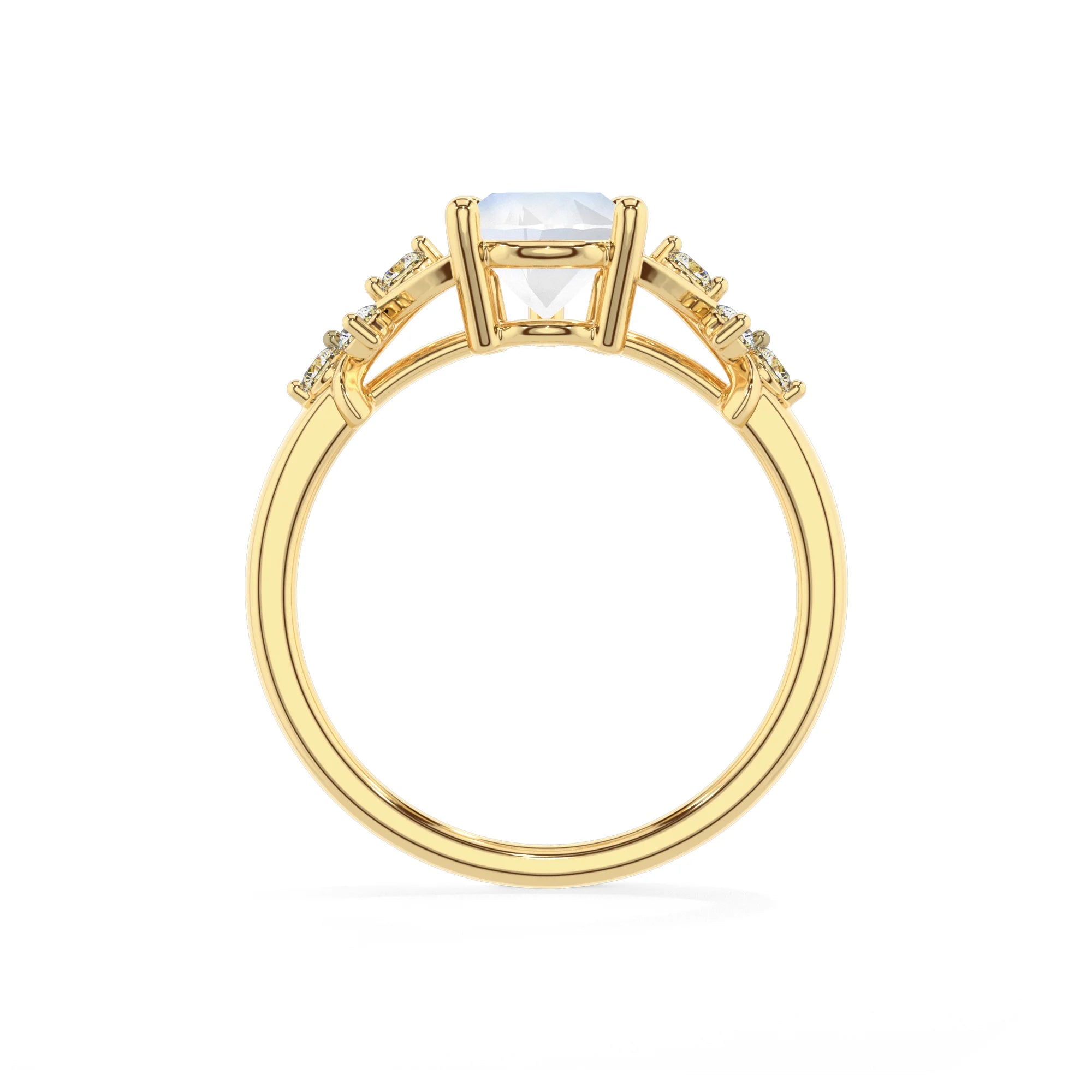 natural rainbow-moonstone pear solitaire rings in yellow gold 