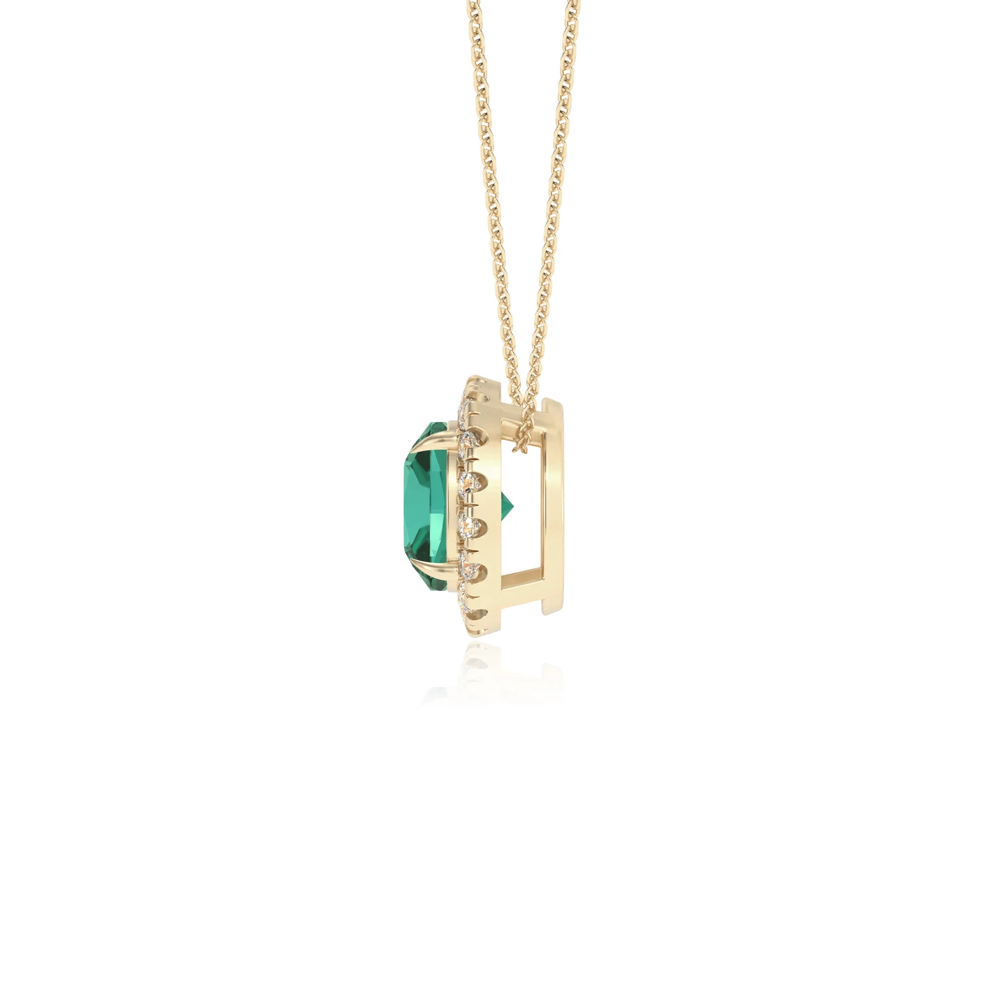 lab grown emerald cushion solitaire necklaces in yellow gold 