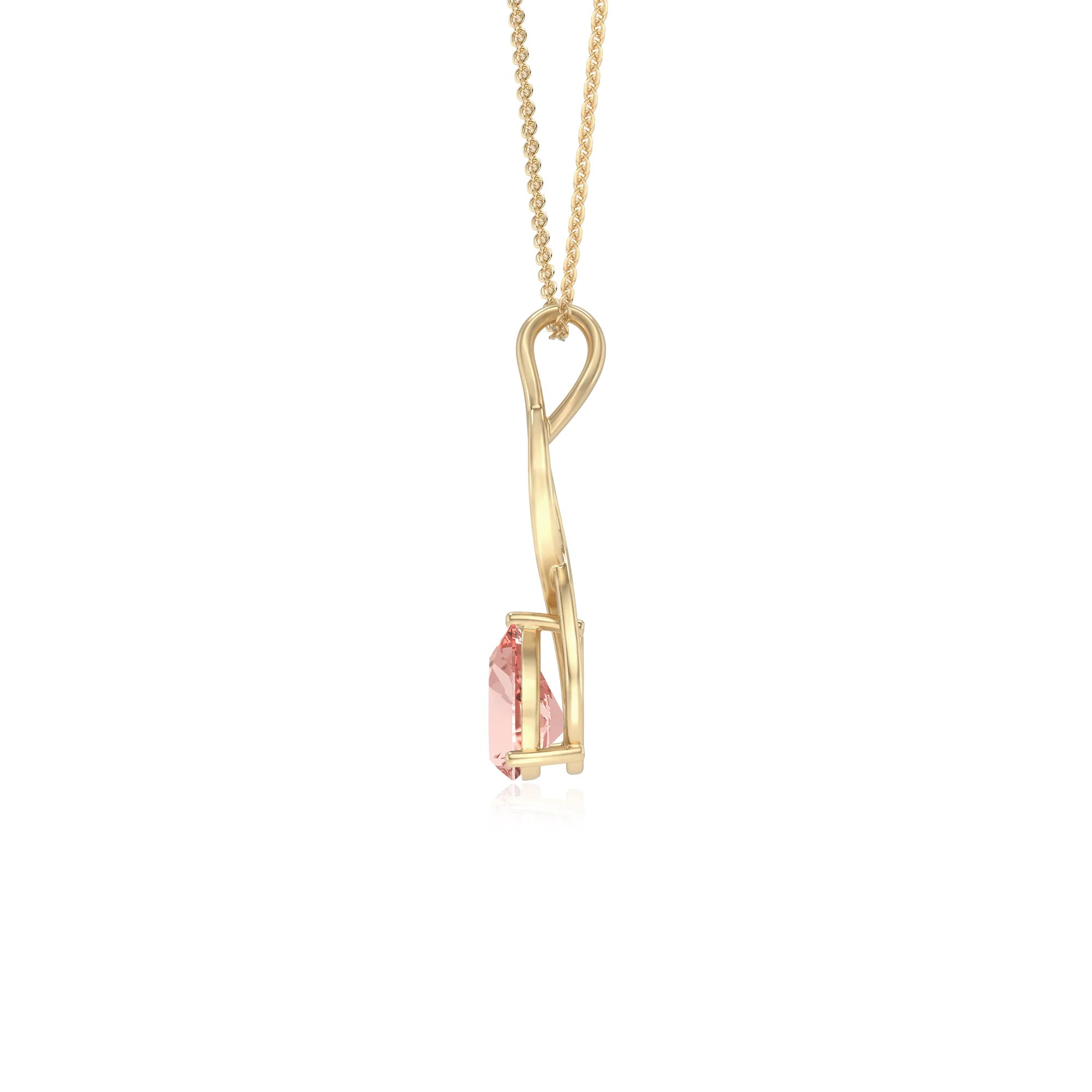 lab grown morganite pear solitaire necklaces in yellow gold 