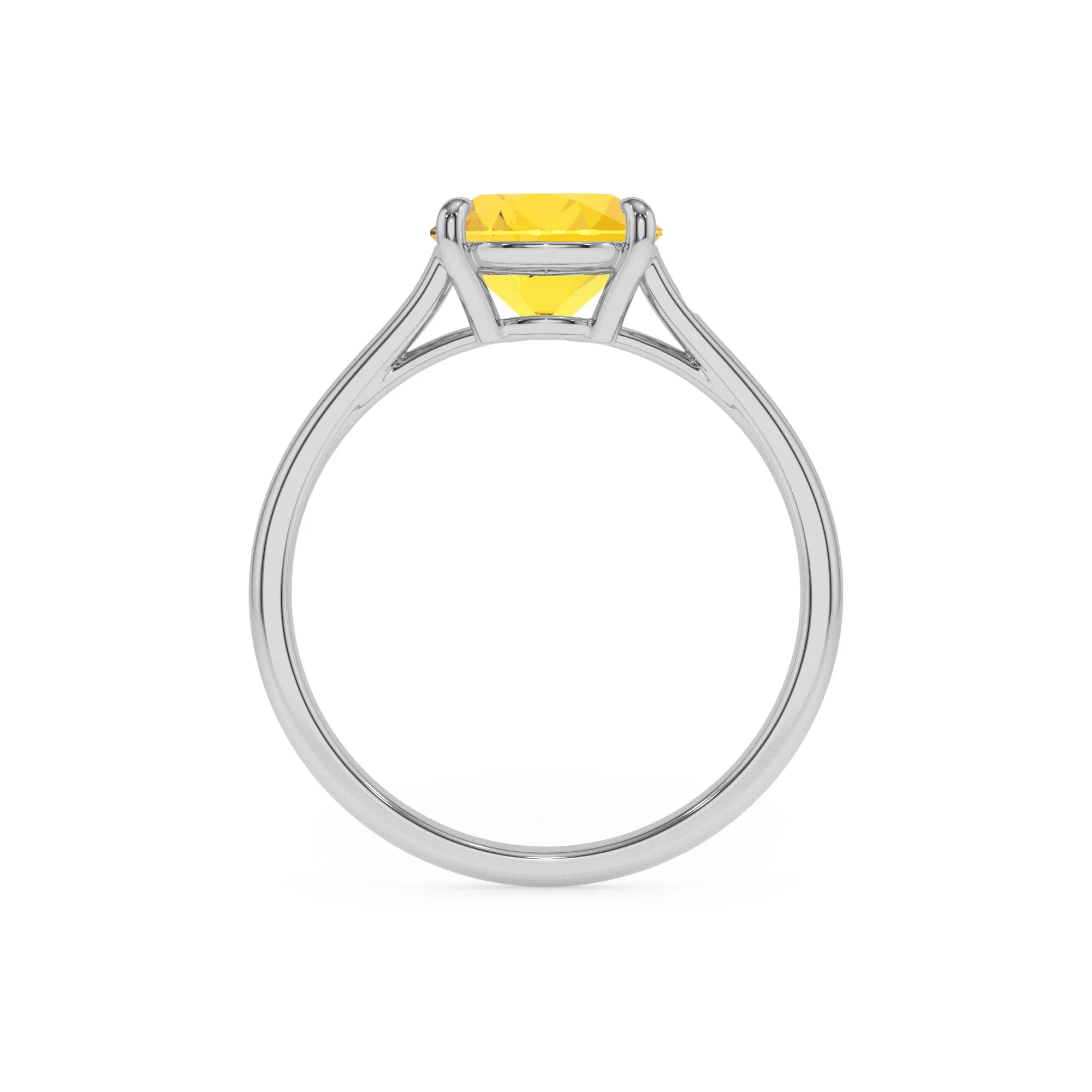 lab grown yellow-sapphire cushion solitaire rings in platinum 