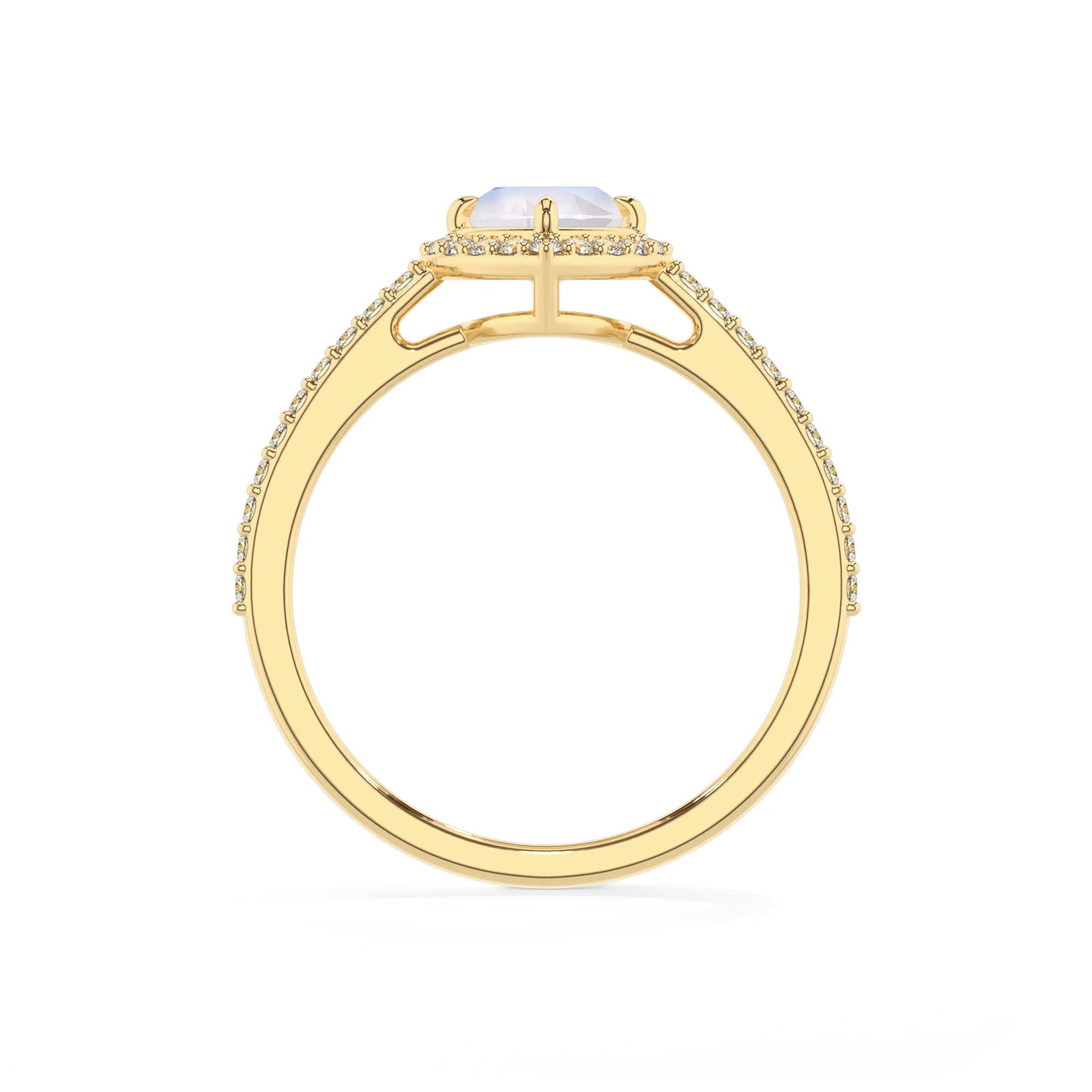 natural rainbow-moonstone heart solitaire rings in yellow gold 