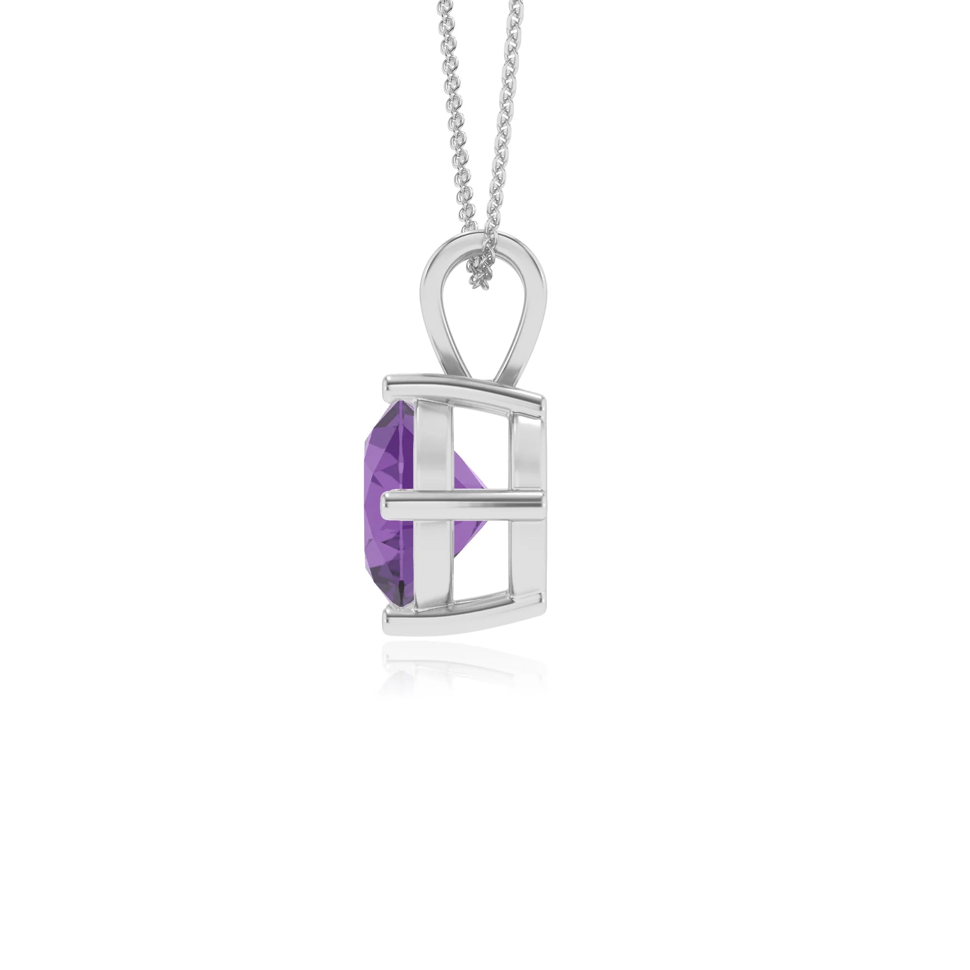 lab grown amethyst round solitaire v-bale necklaces in sterling silver 