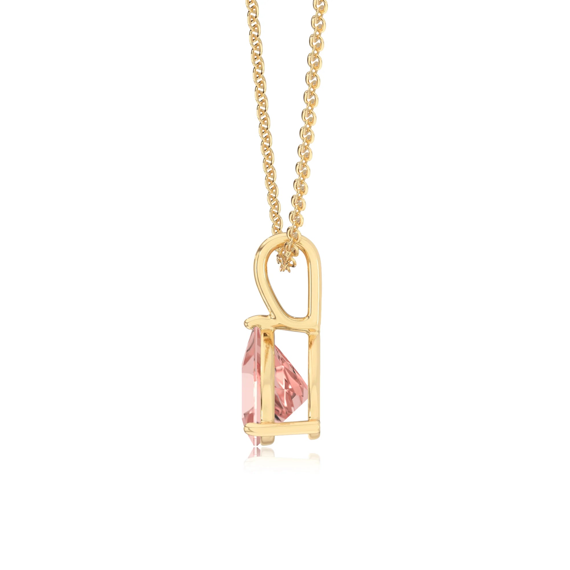 lab grown morganite trillion solitaire necklaces in yellow gold 