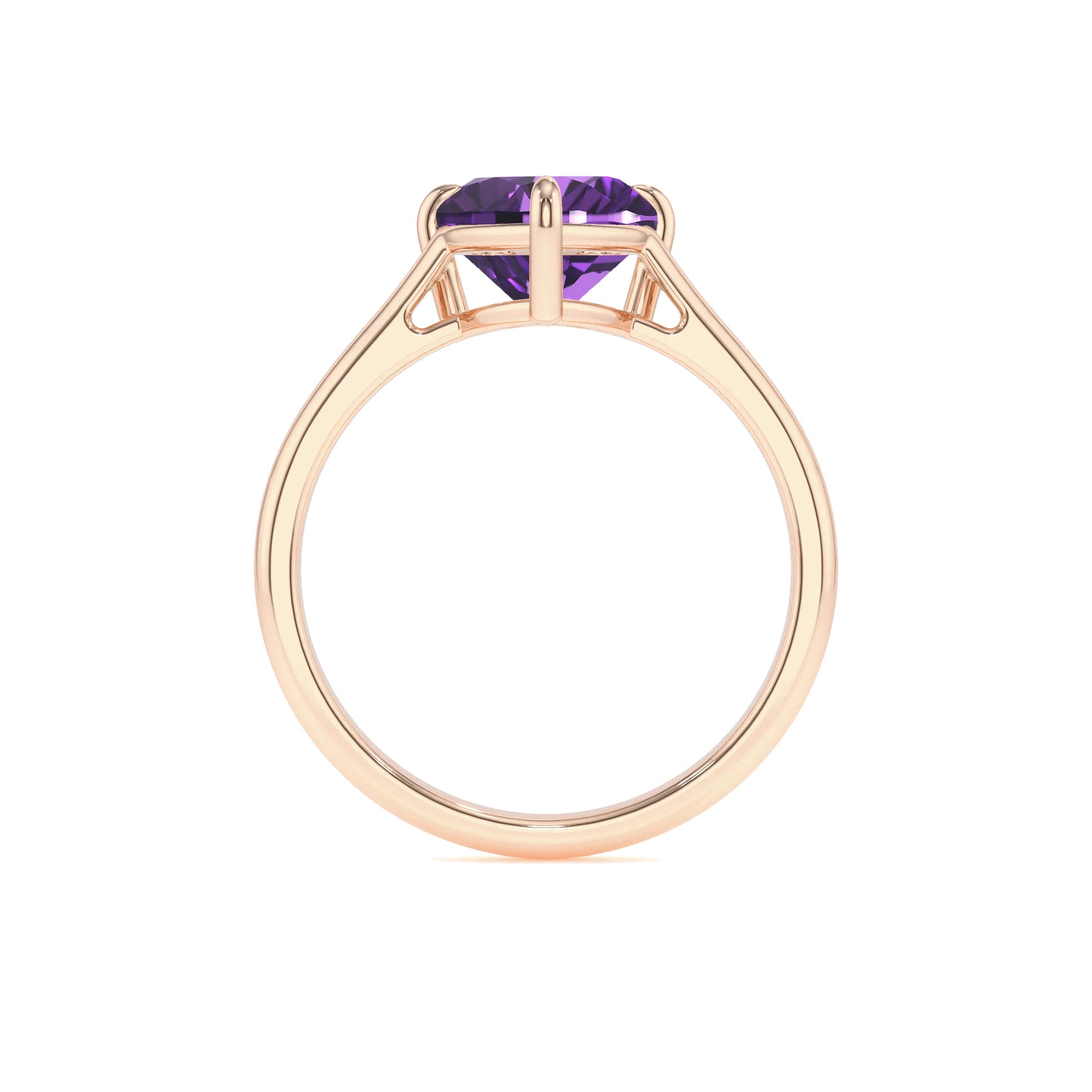 lab grown amethyst heart solitaire rings in rose gold 