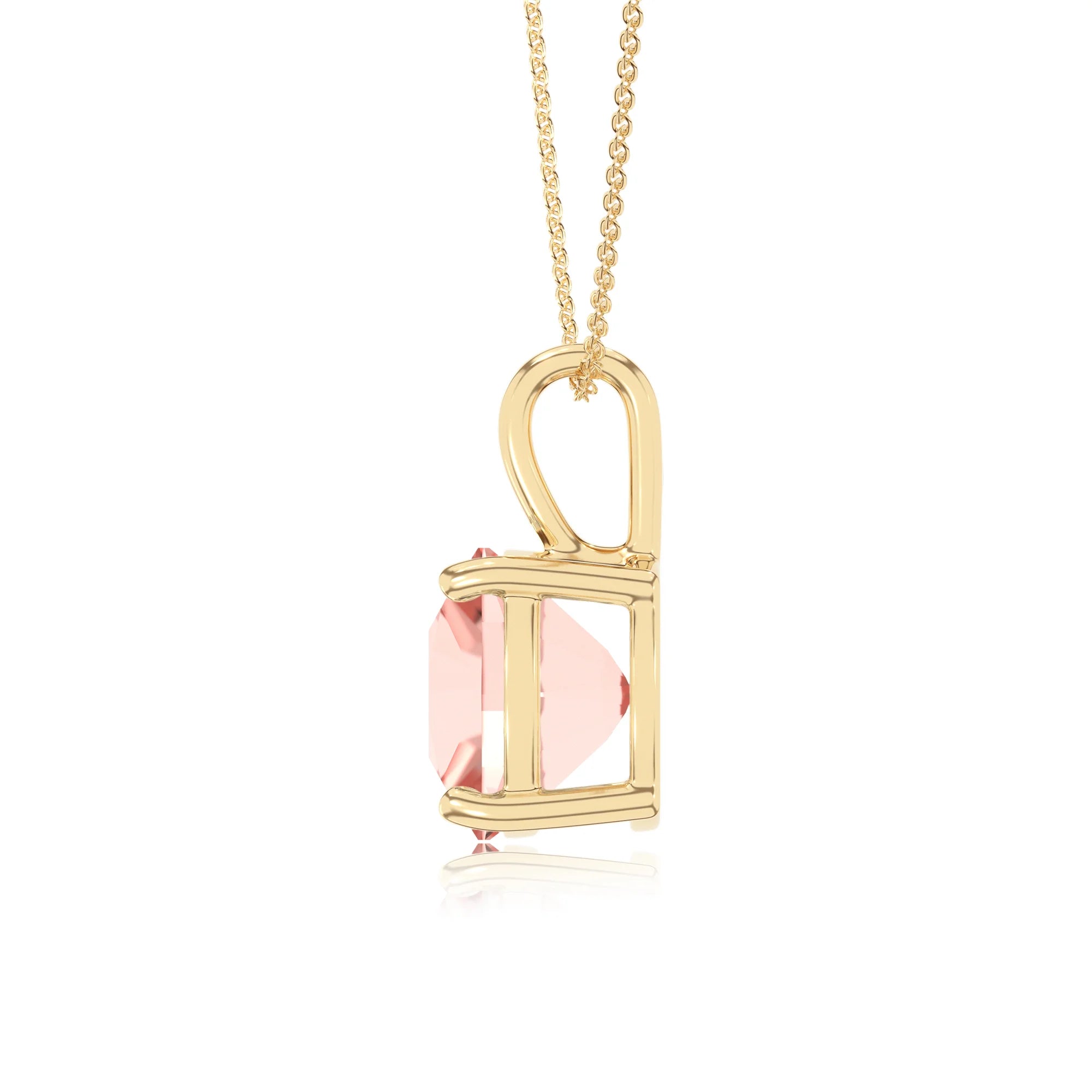lab grown morganite cushion solitaire necklaces in yellow gold 