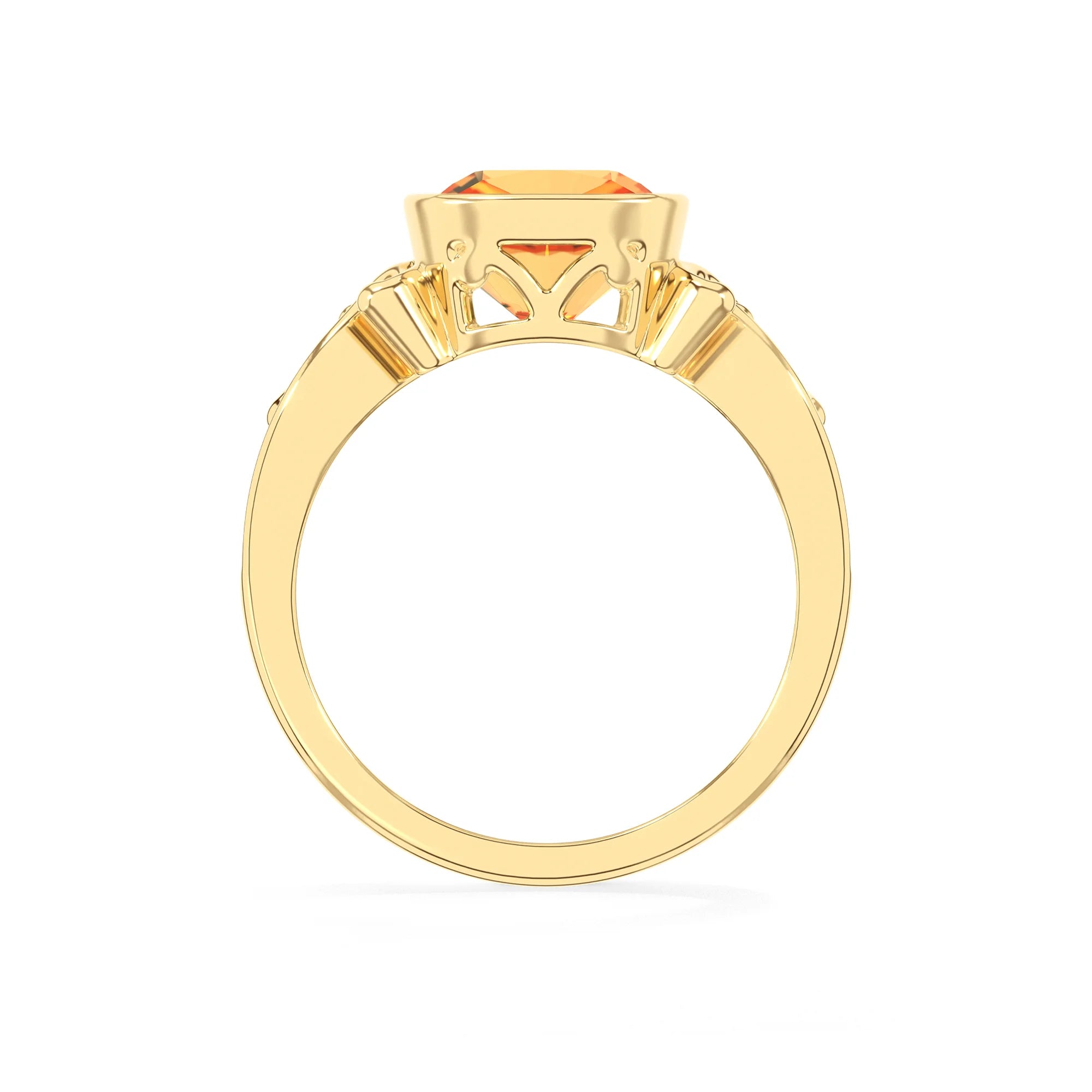 lab grown citrine cushion solitaire rings in yellow gold 