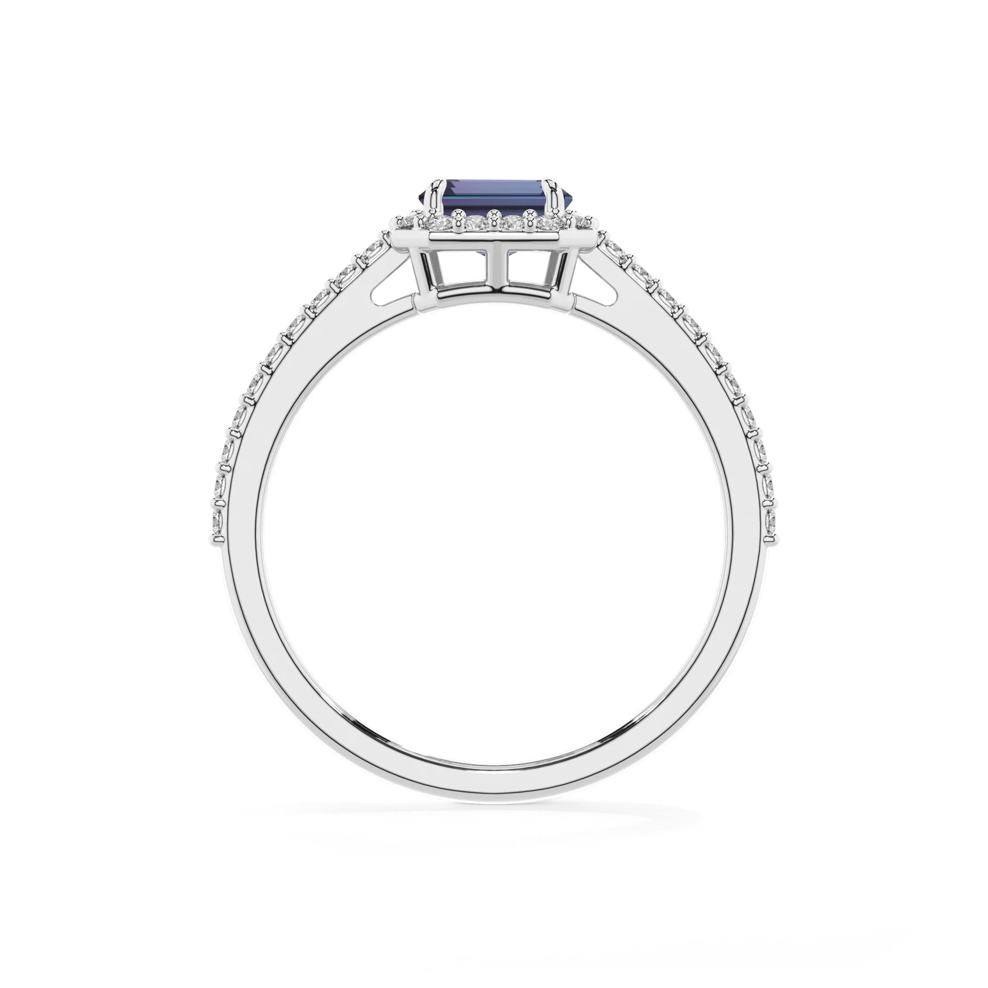 lab grown alexandrite emerald cut solitaire rings in platinum 