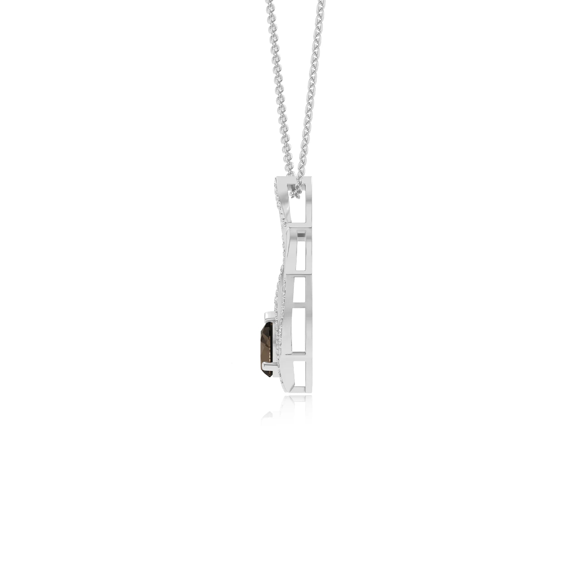 natural smoky-quartz pear solitaire necklaces in white gold 