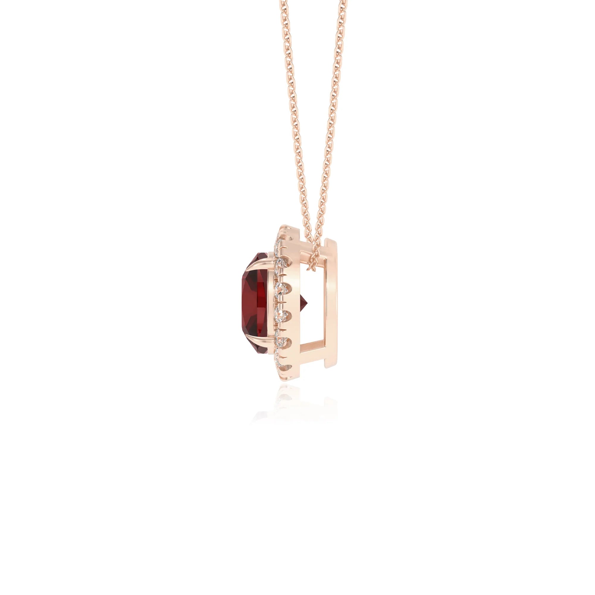 natural garnet cushion solitaire necklaces in rose gold 