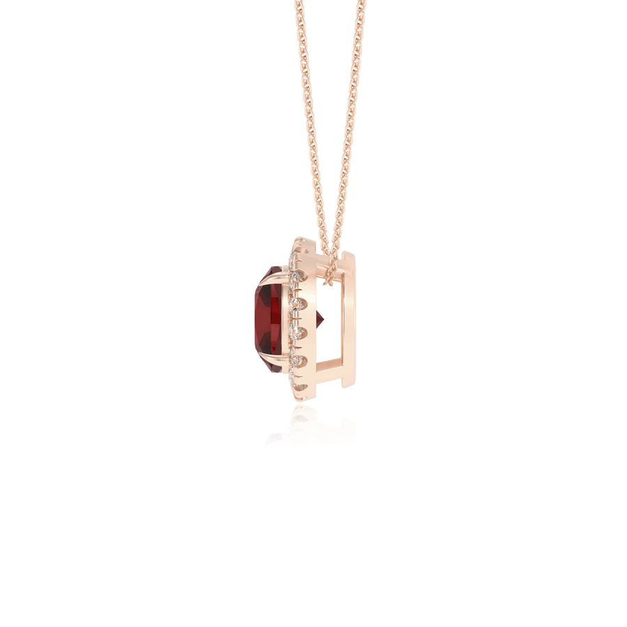 natural garnet cushion solitaire necklaces in rose gold 