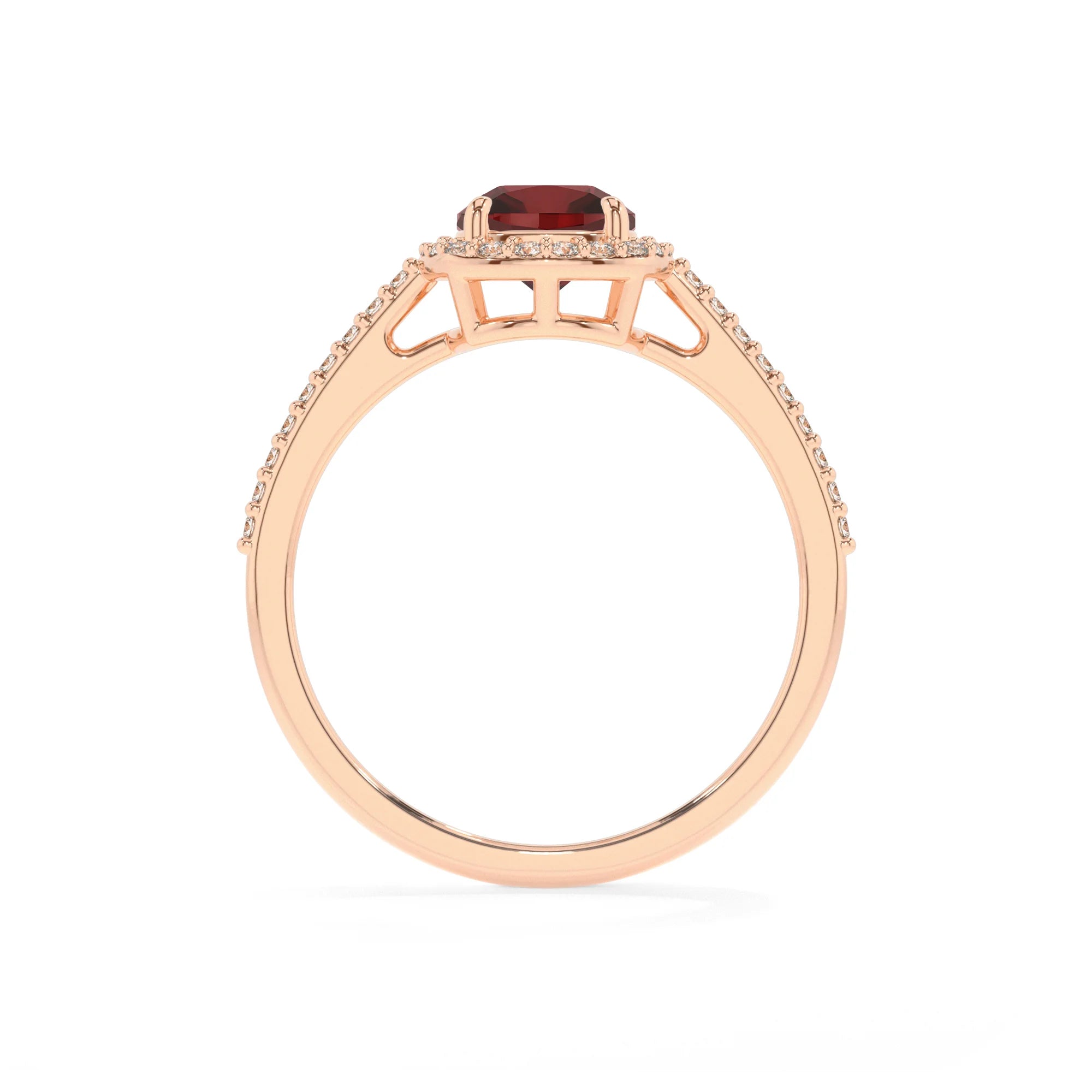 natural garnet cushion solitaire rings in rose gold 