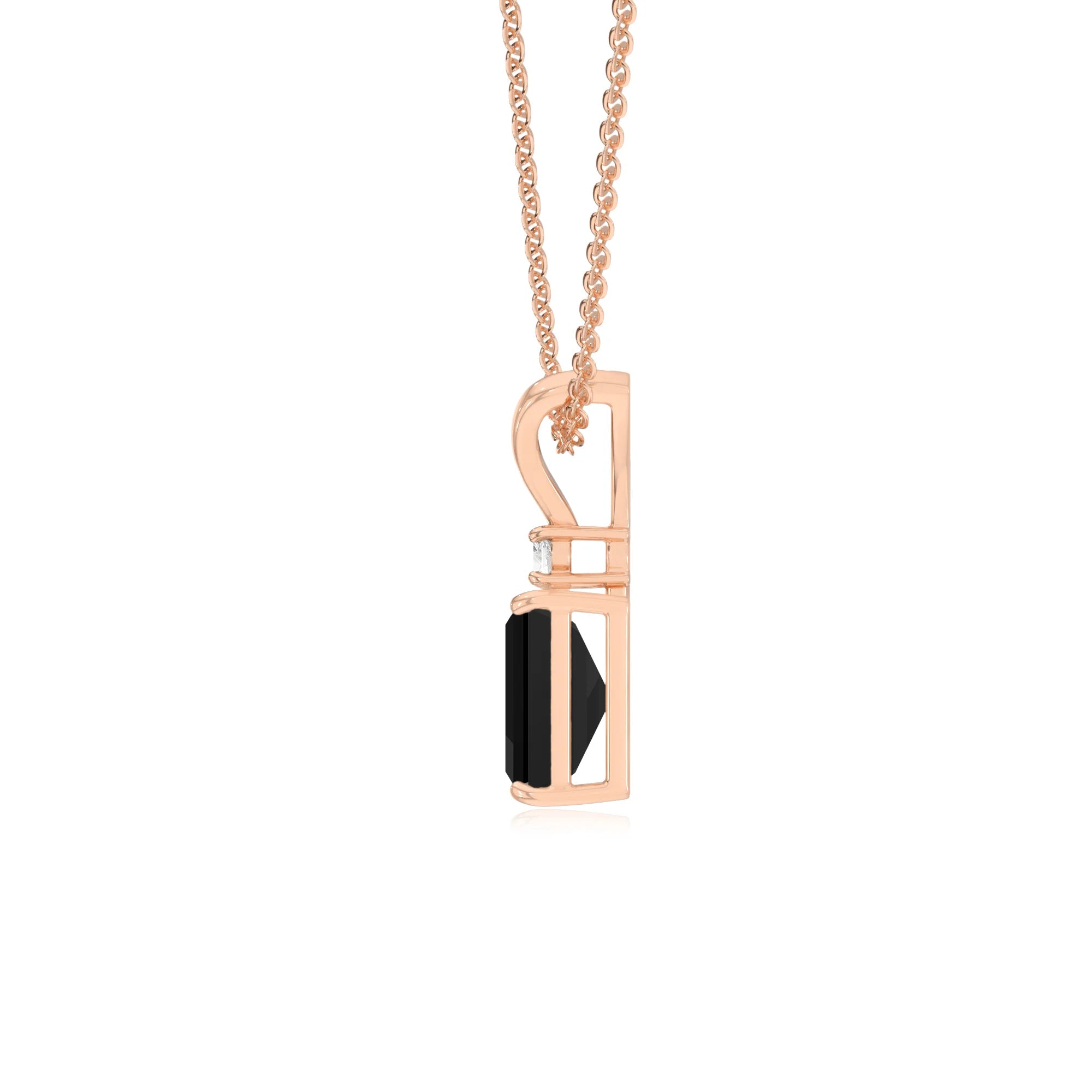 natural black-onyx emerald cut solitaire v-bale necklaces in rose gold 