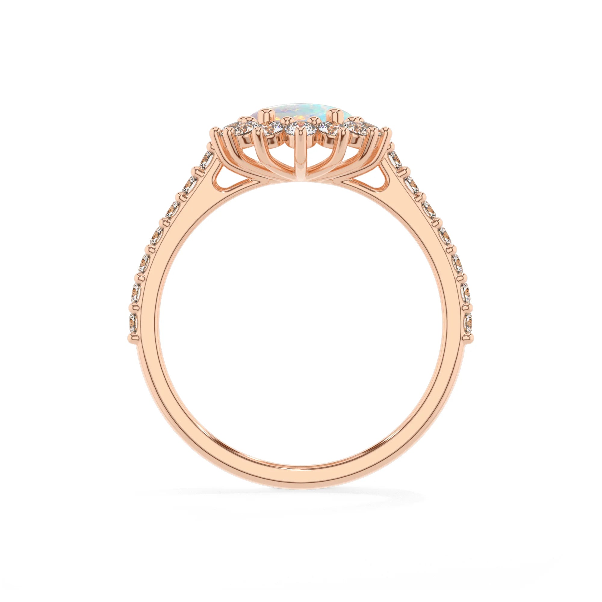 lab grown opal oval solitaire rings in rose gold 
