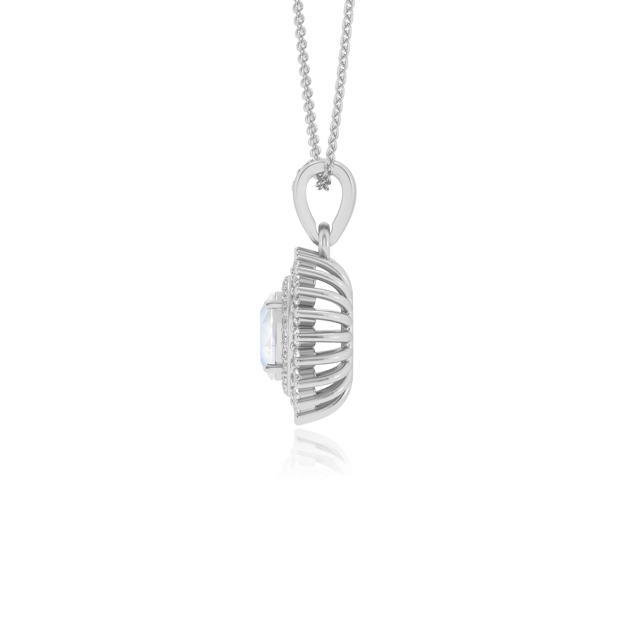 natural rainbow-moonstone oval halo necklaces in sterling silver 
