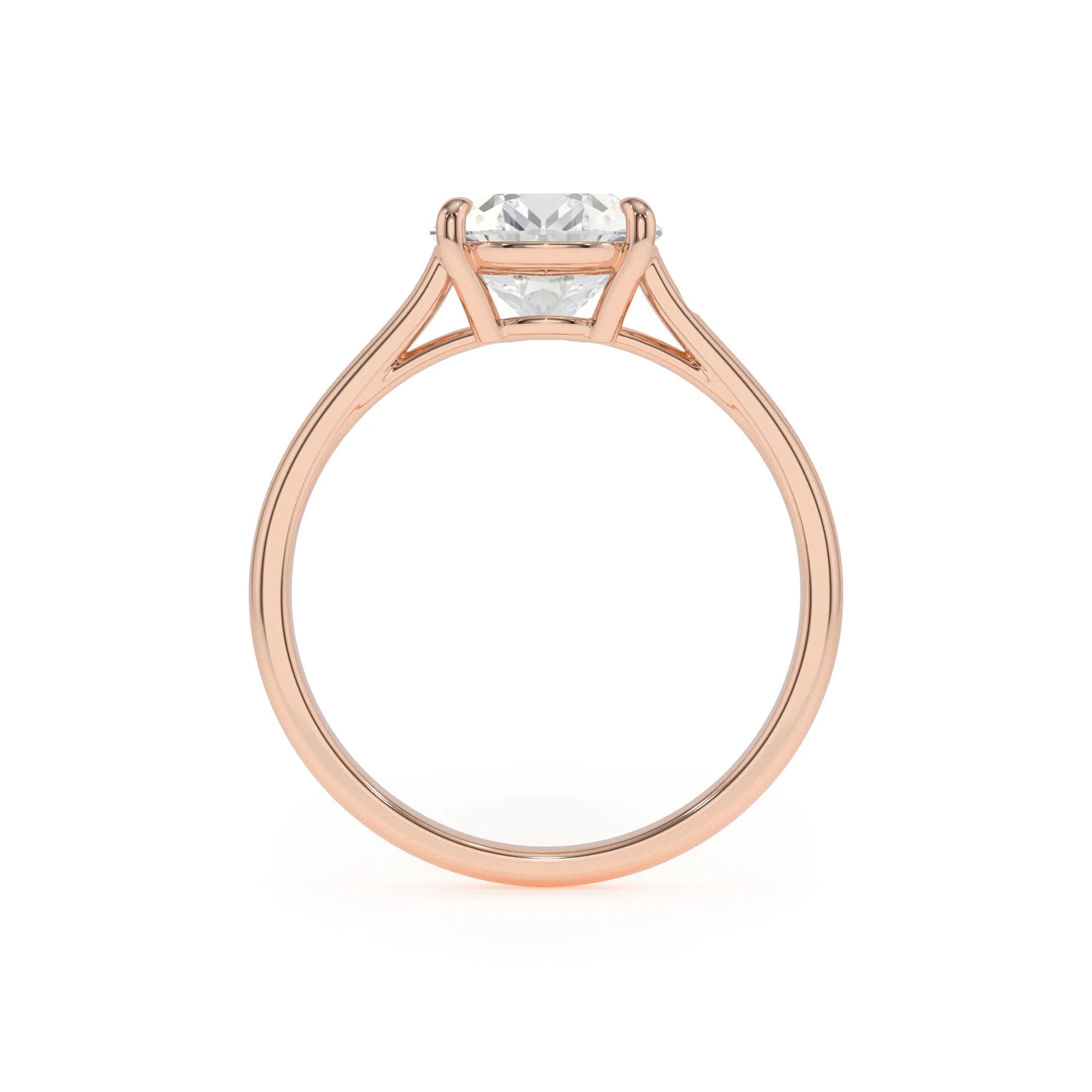 lab grown moissanite cushion solitaire rings in rose gold 