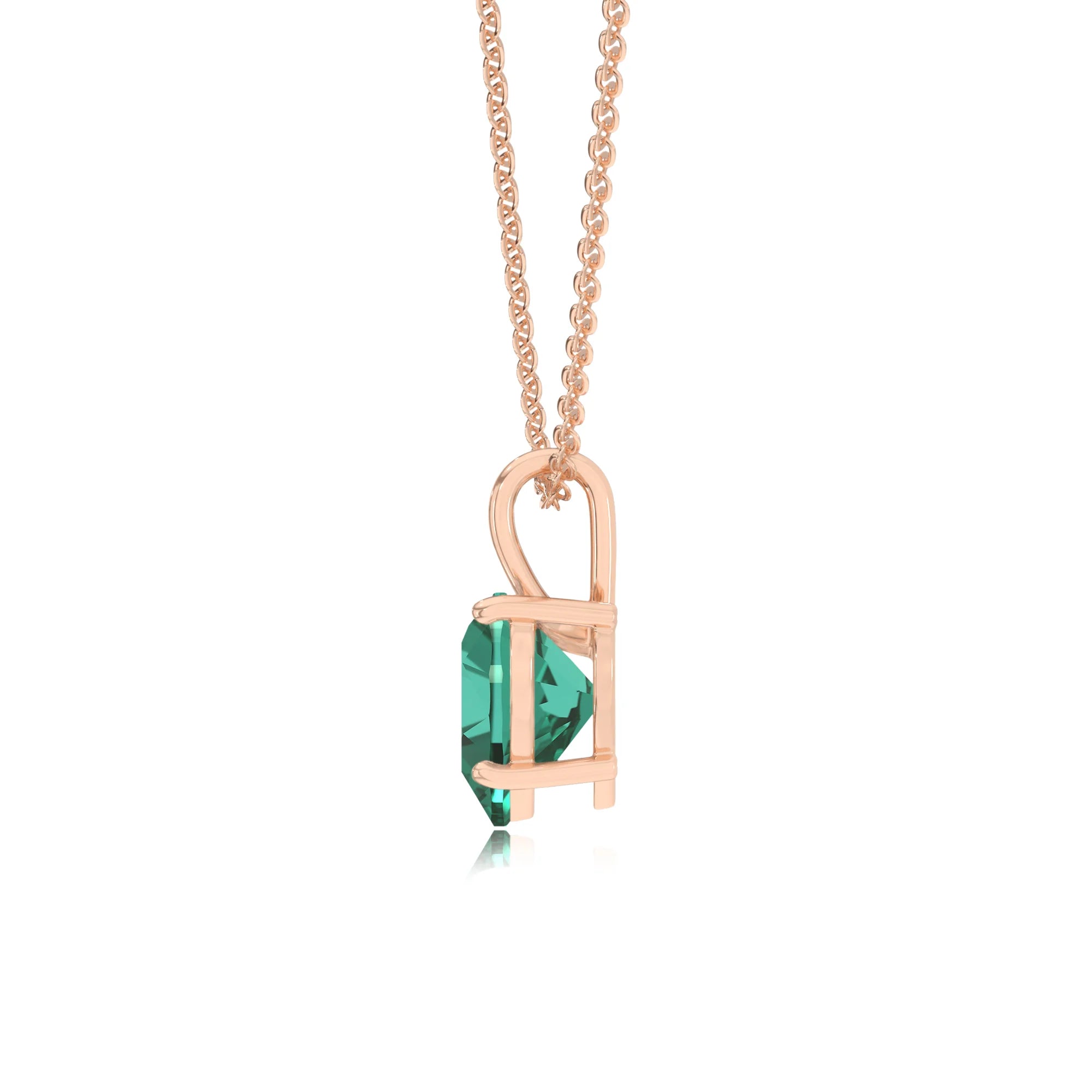 lab grown emerald heart solitaire necklaces in rose gold 