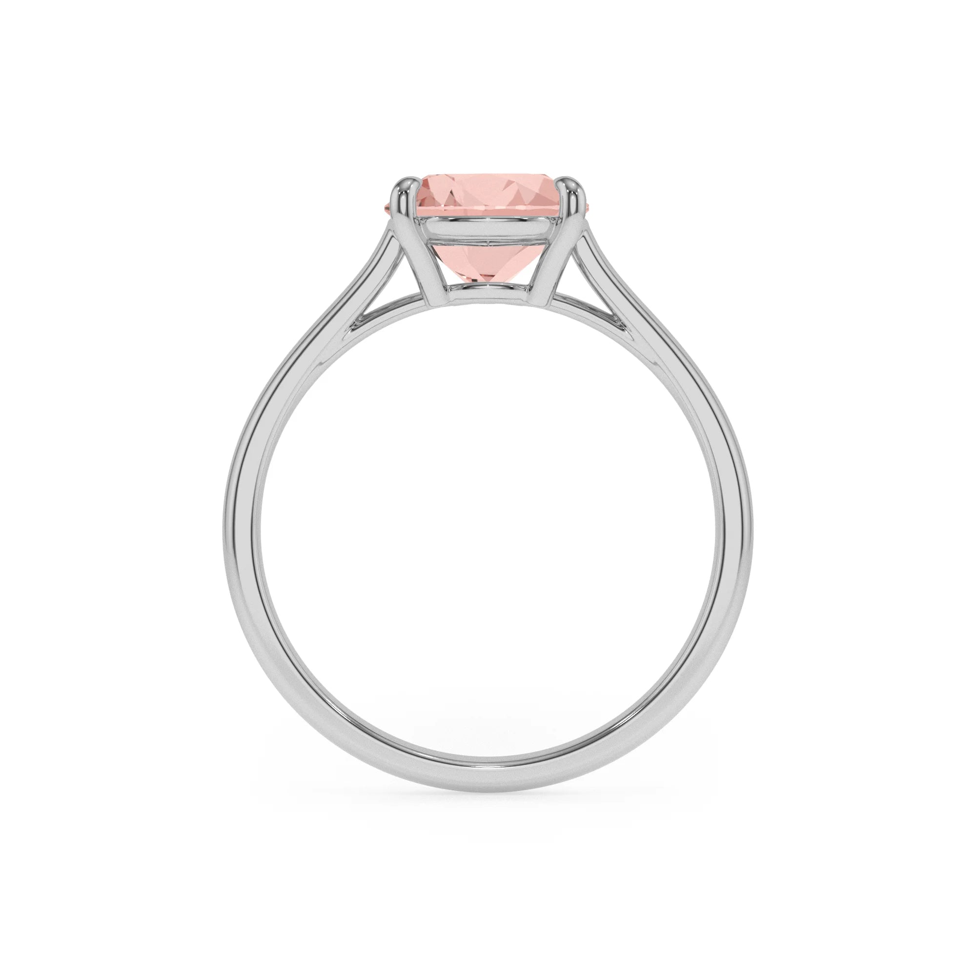 lab grown morganite pear solitaire rings in white gold 