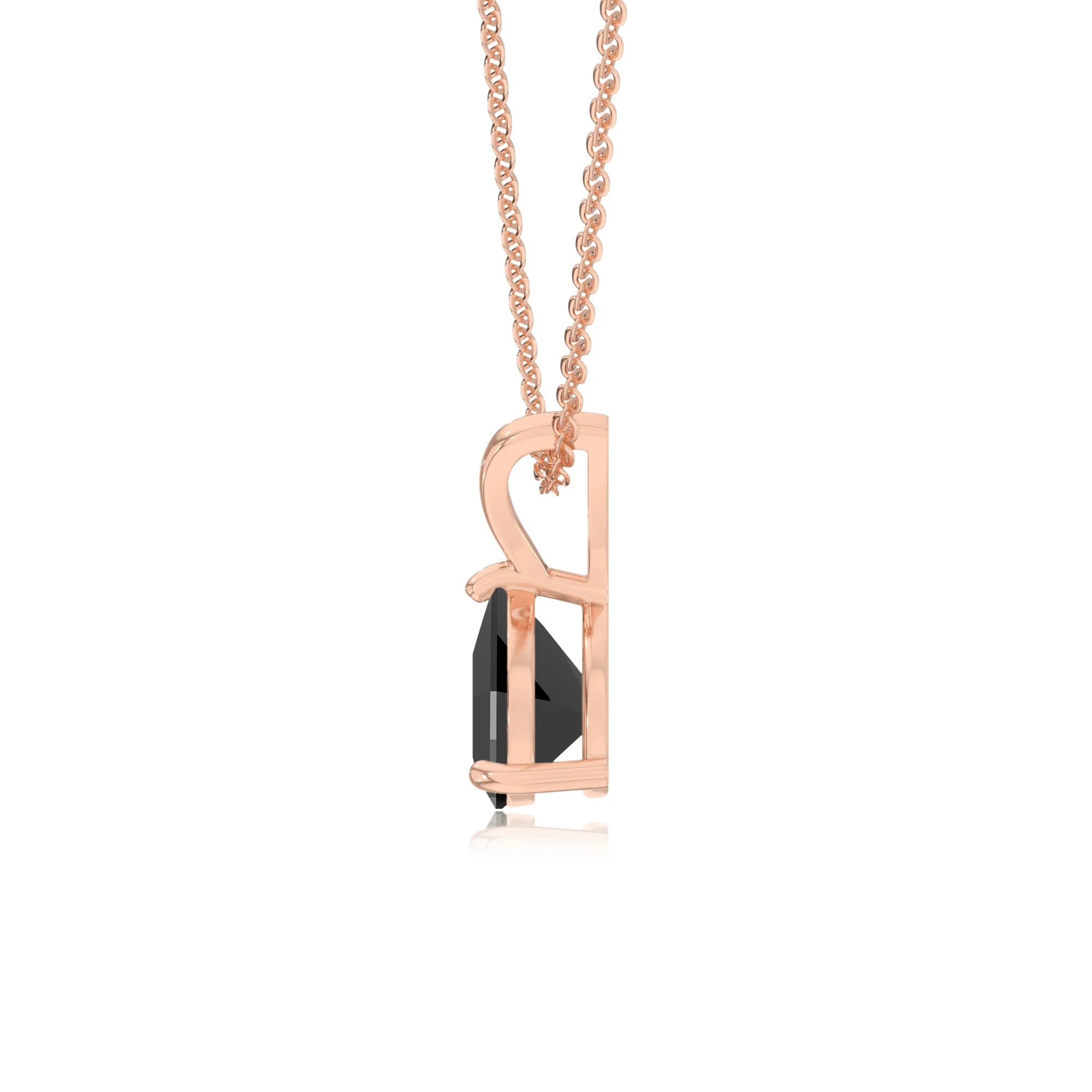natural black-onyx trillion solitaire v-bale necklaces in rose gold 