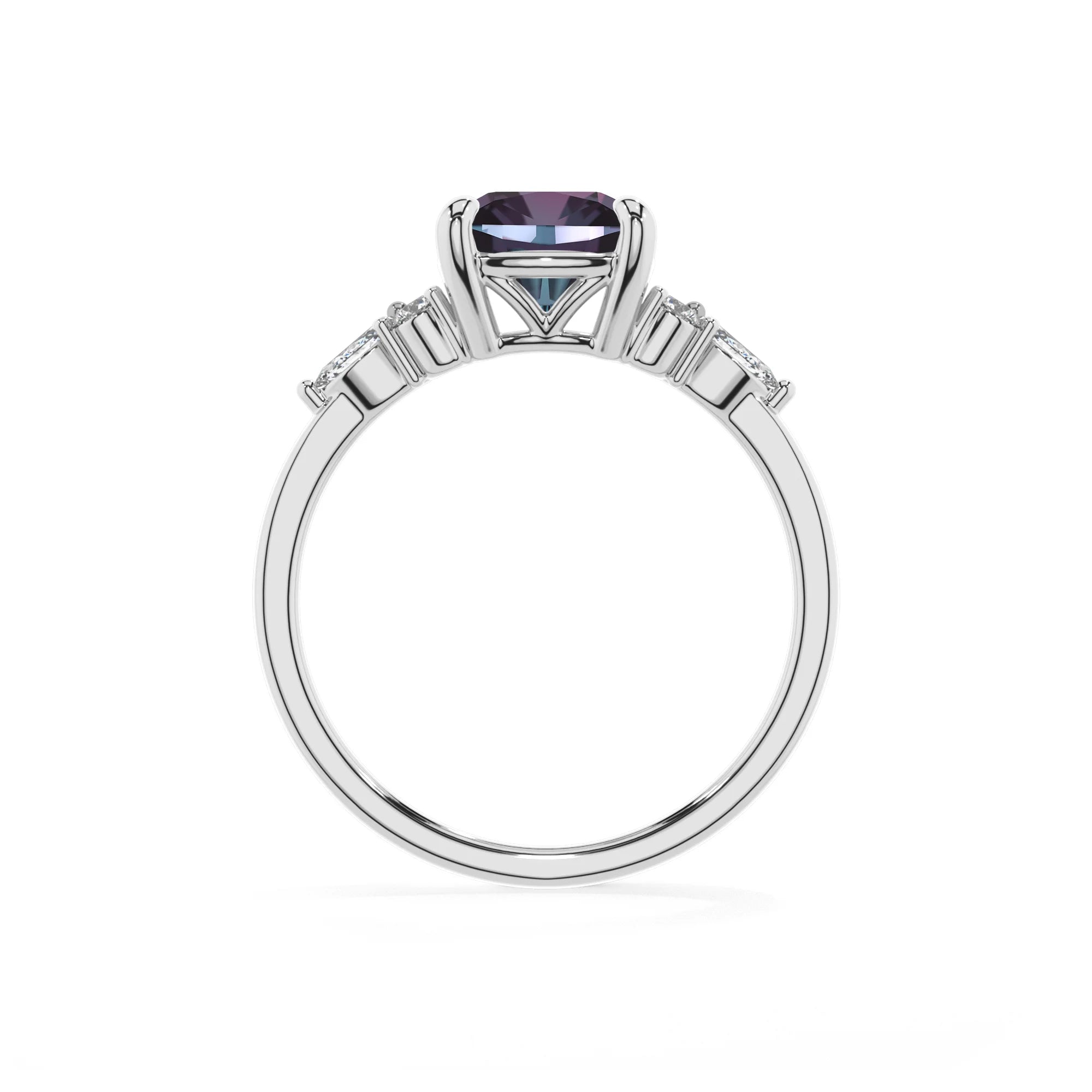 lab grown alexandrite cushion solitaire rings in white gold 
