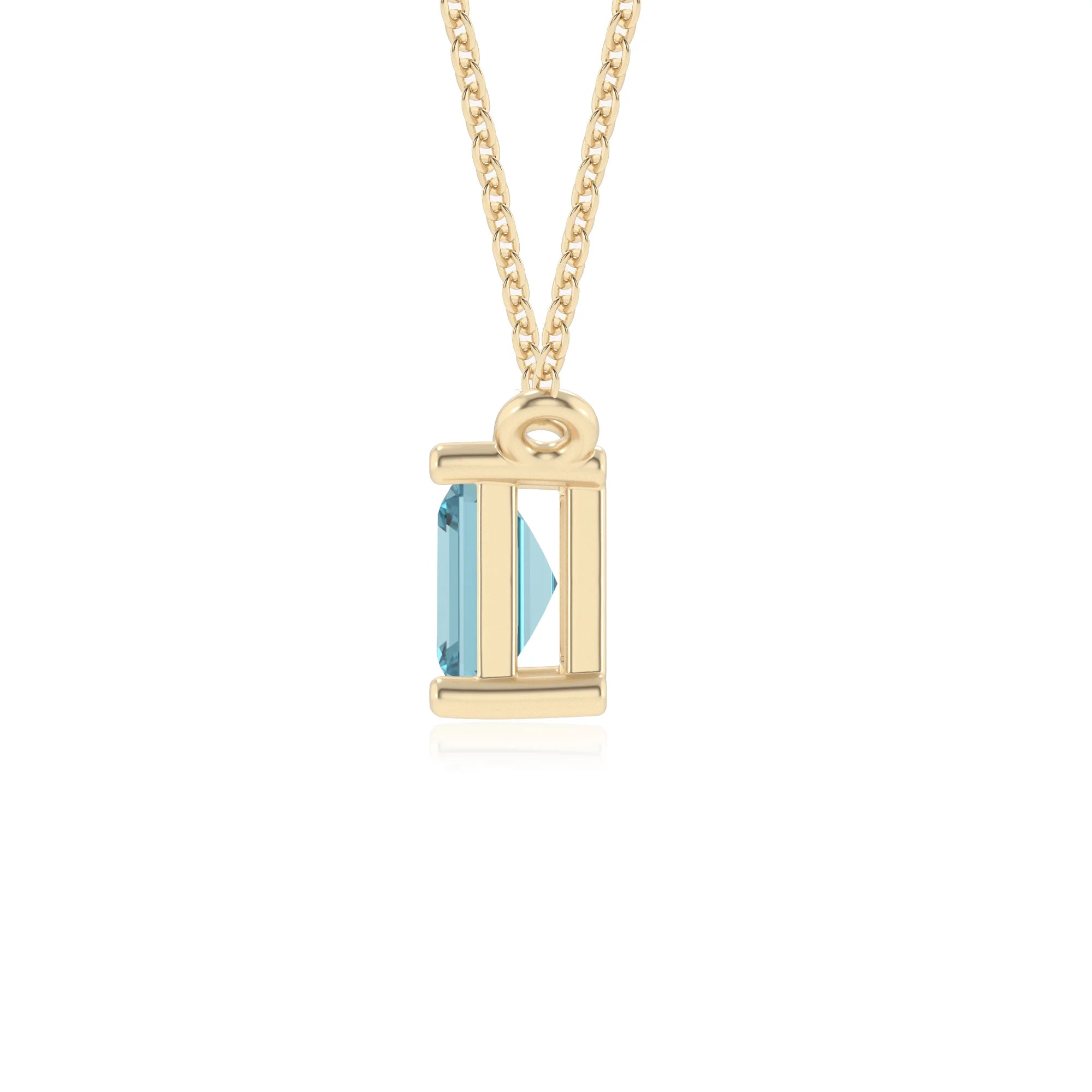 lab grown aquamarine emerald cut solitaire necklaces in yellow gold 
