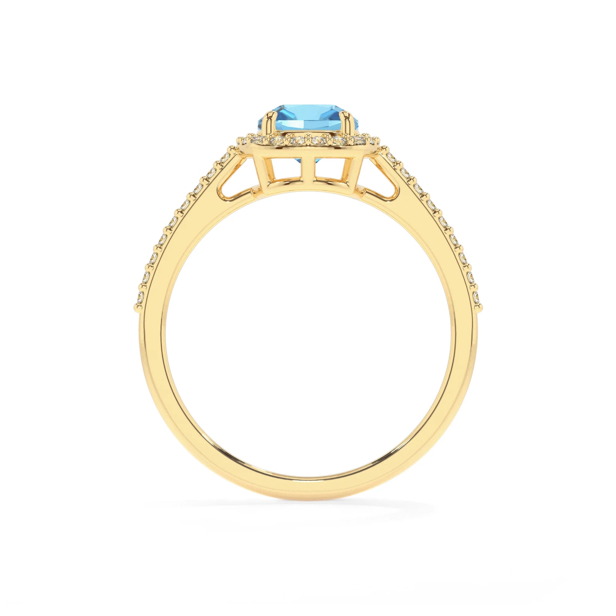 natural swiss-blue-topaz cushion solitaire rings in yellow gold 