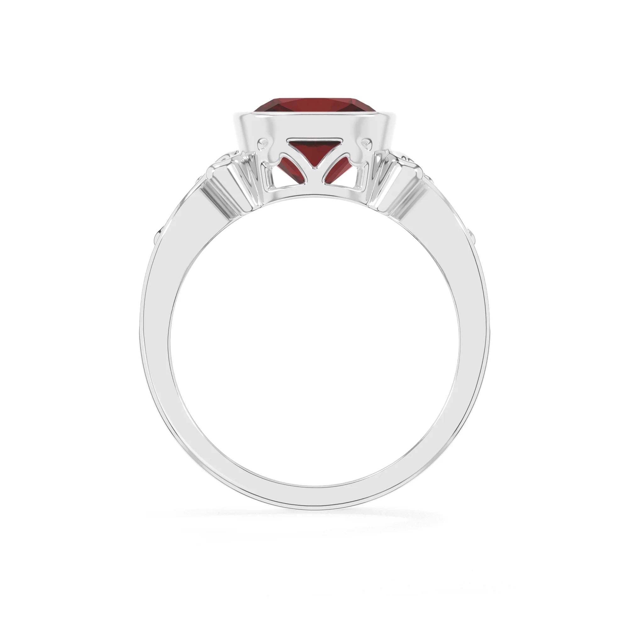 natural garnet cushion solitaire rings in platinum 