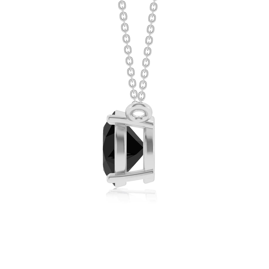 natural black-onyx round solitaire necklaces in sterling silver 