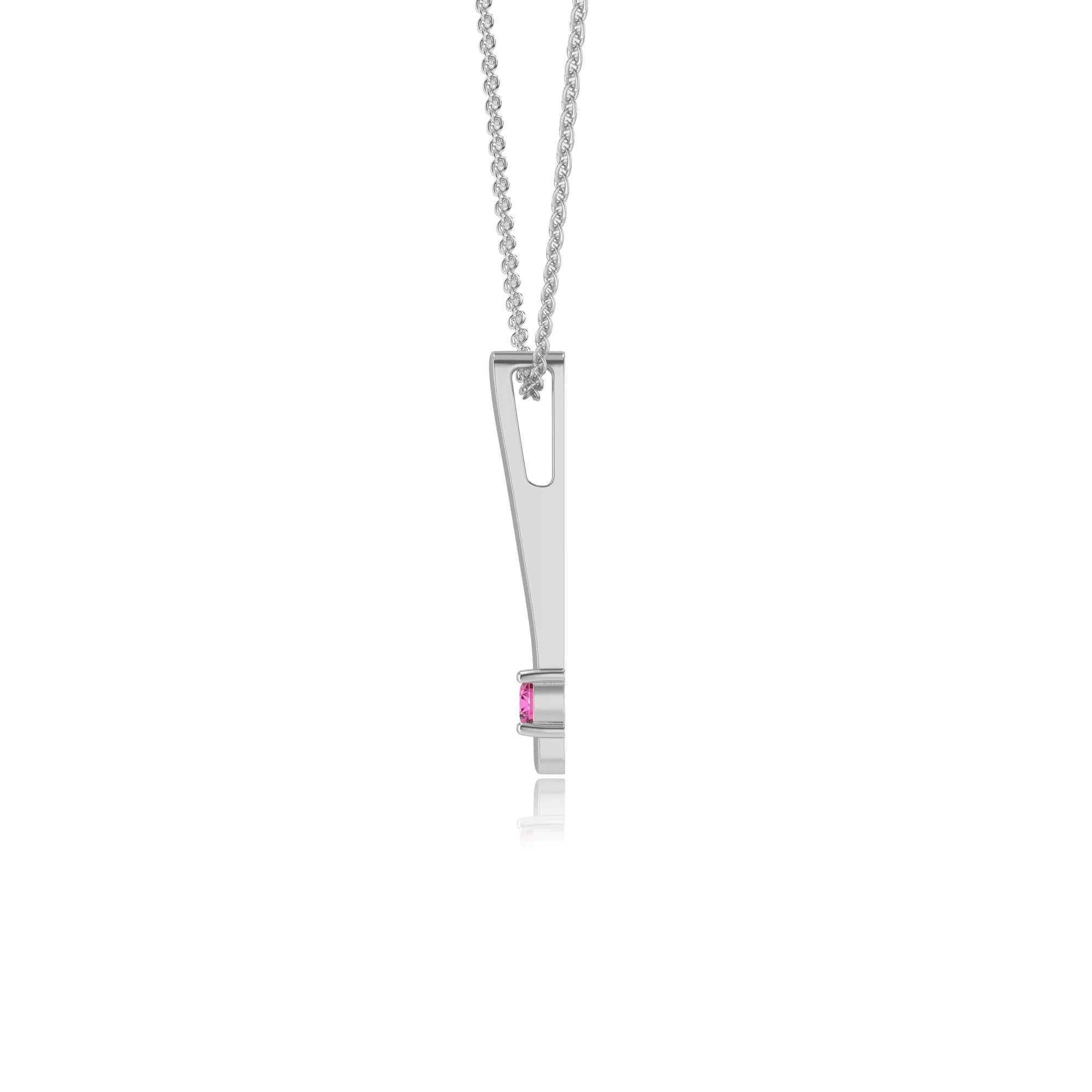 lab grown pink-sapphire round bar necklaces in white gold 