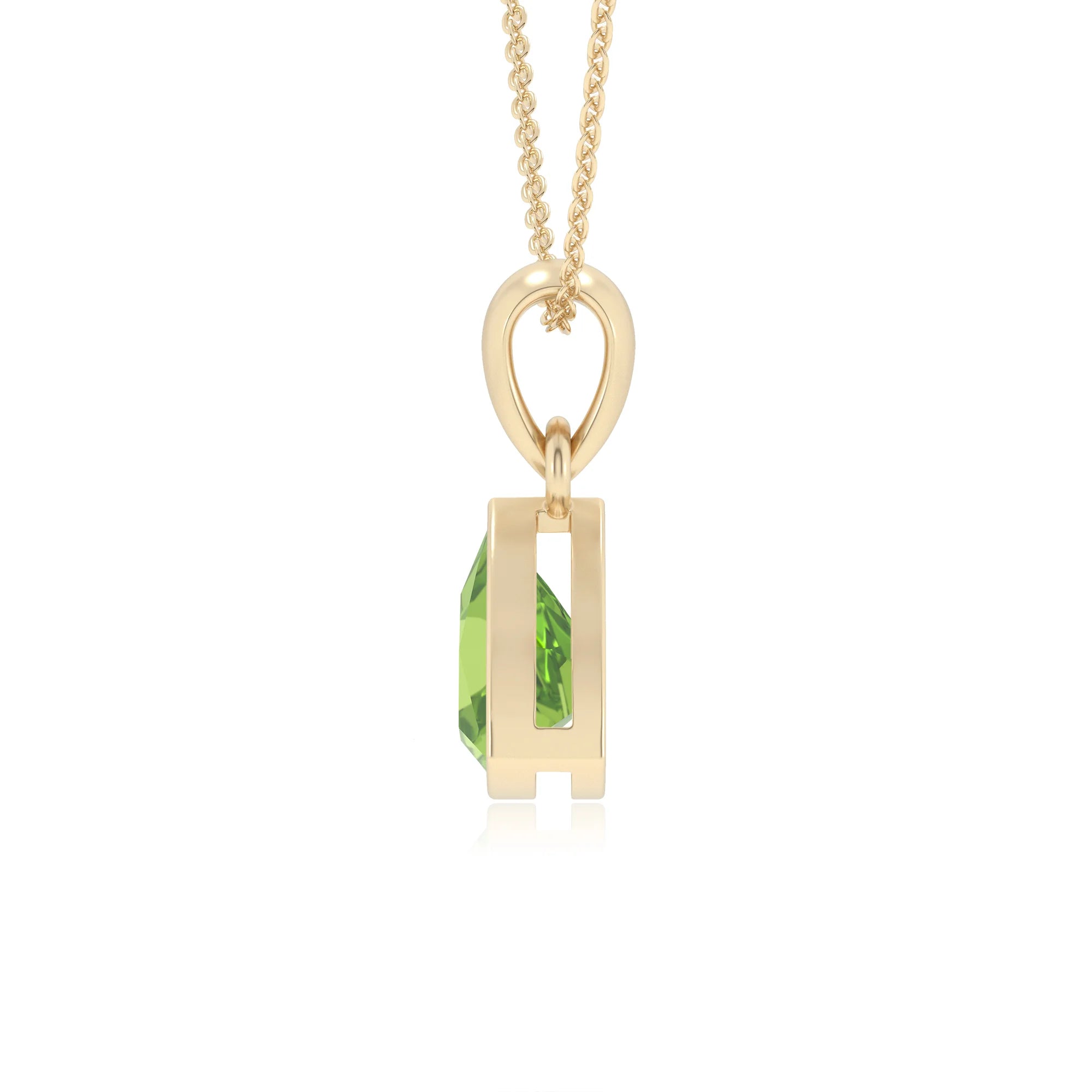 natural peridot trillion solitaire necklaces in yellow gold 