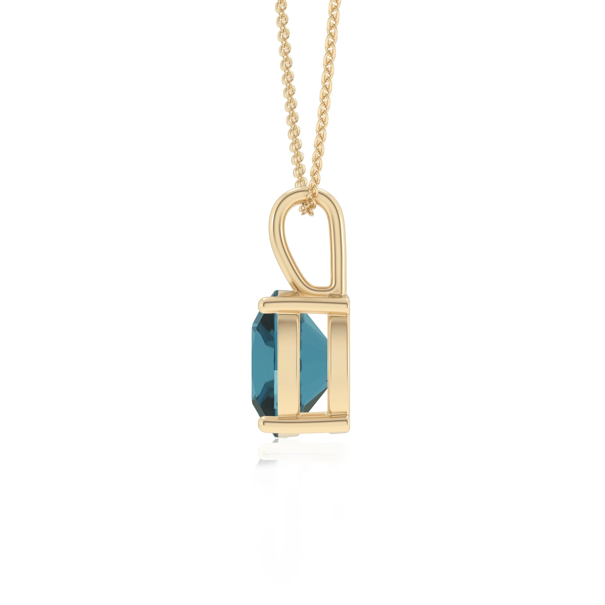 natural london-blue-topaz cushion solitaire necklaces in yellow gold 