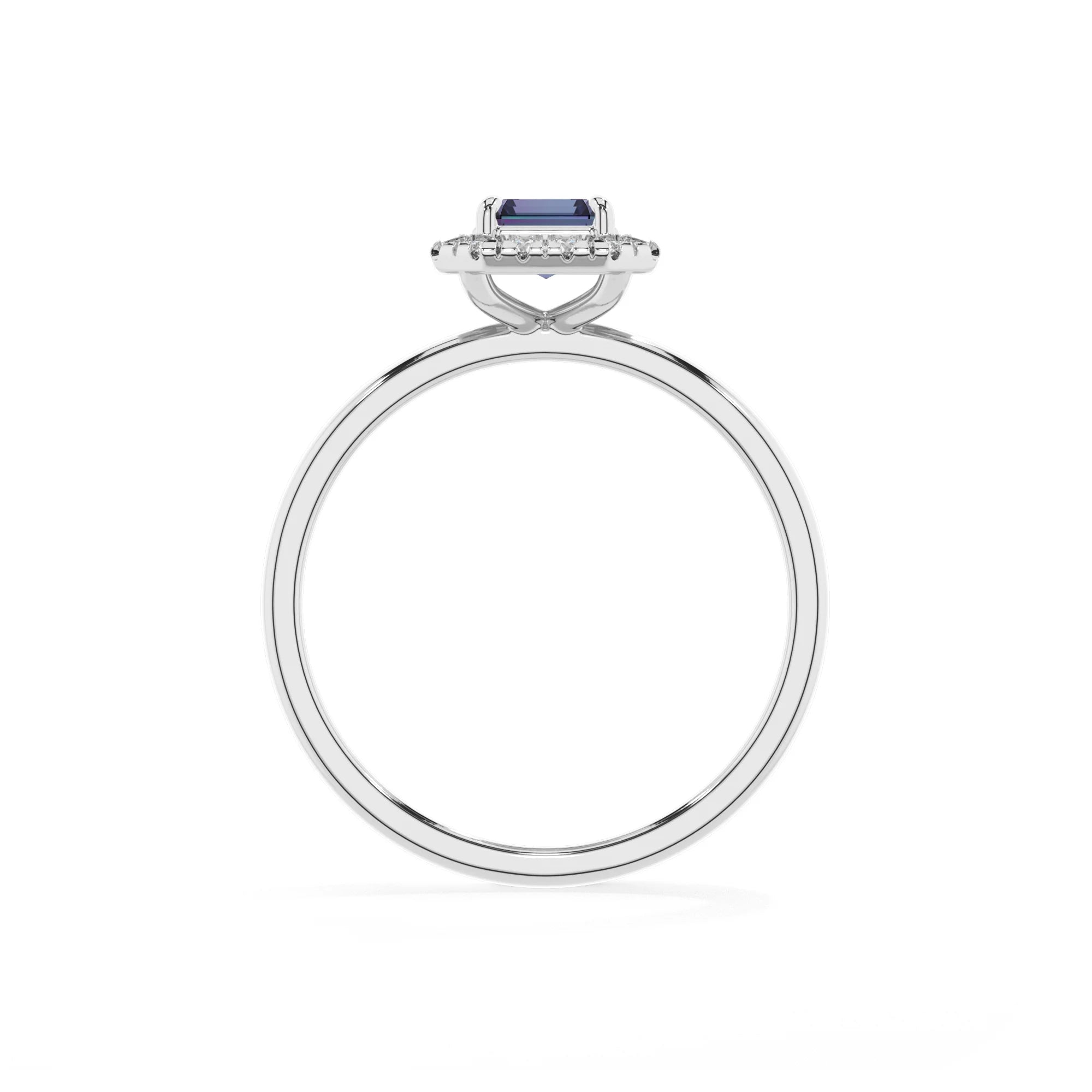 lab grown alexandrite emerald cut solitaire rings in white gold 
