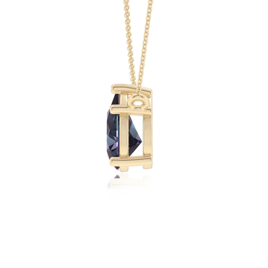 lab grown alexandrite pear solitaire necklaces in yellow gold 
