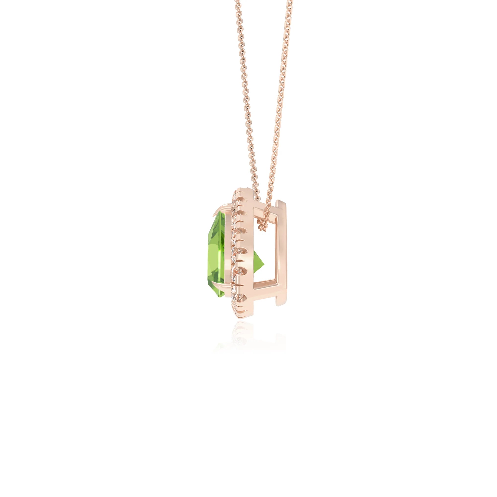 natural peridot trillion solitaire necklaces in rose gold 