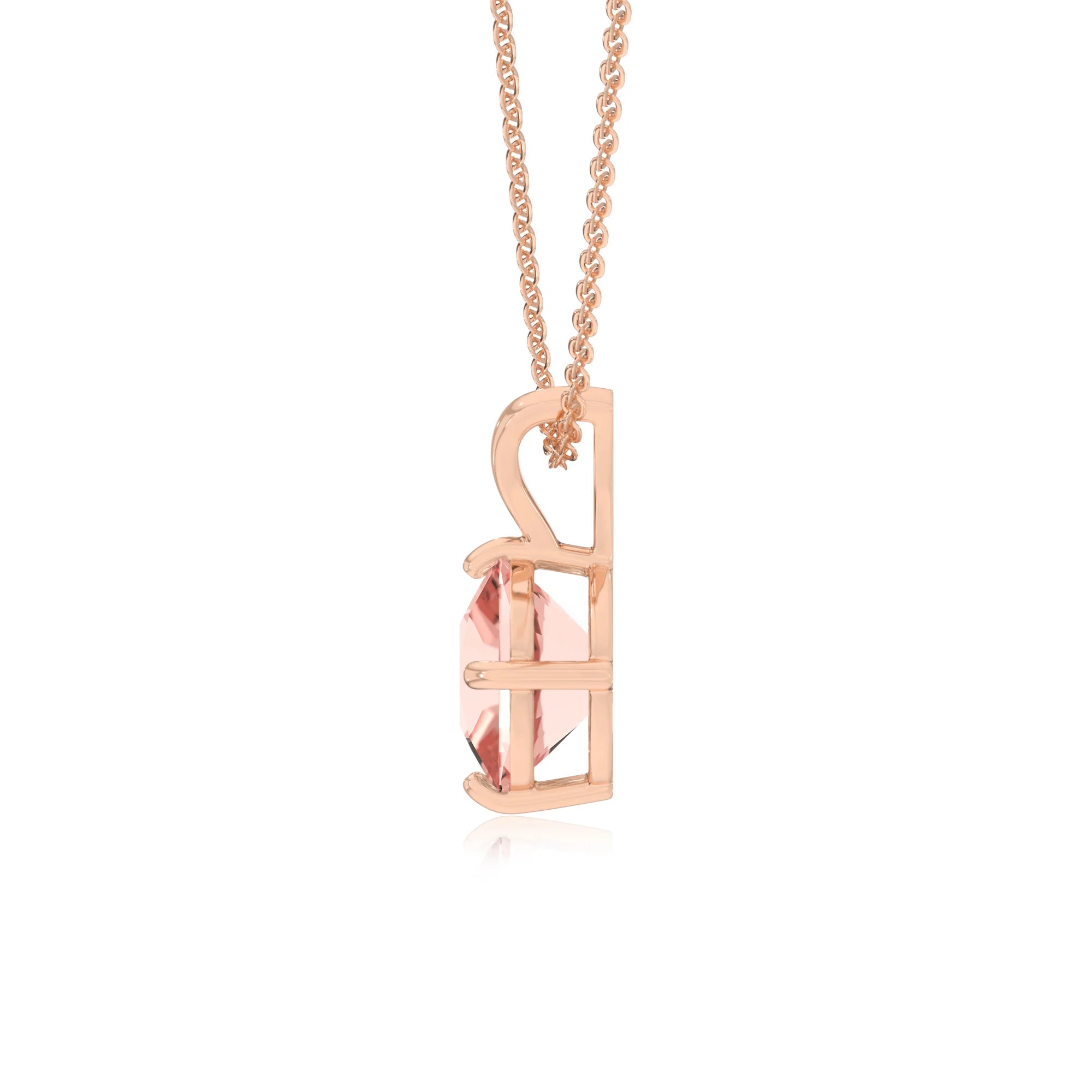 lab grown morganite cushion solitaire v-bale necklaces in rose gold 