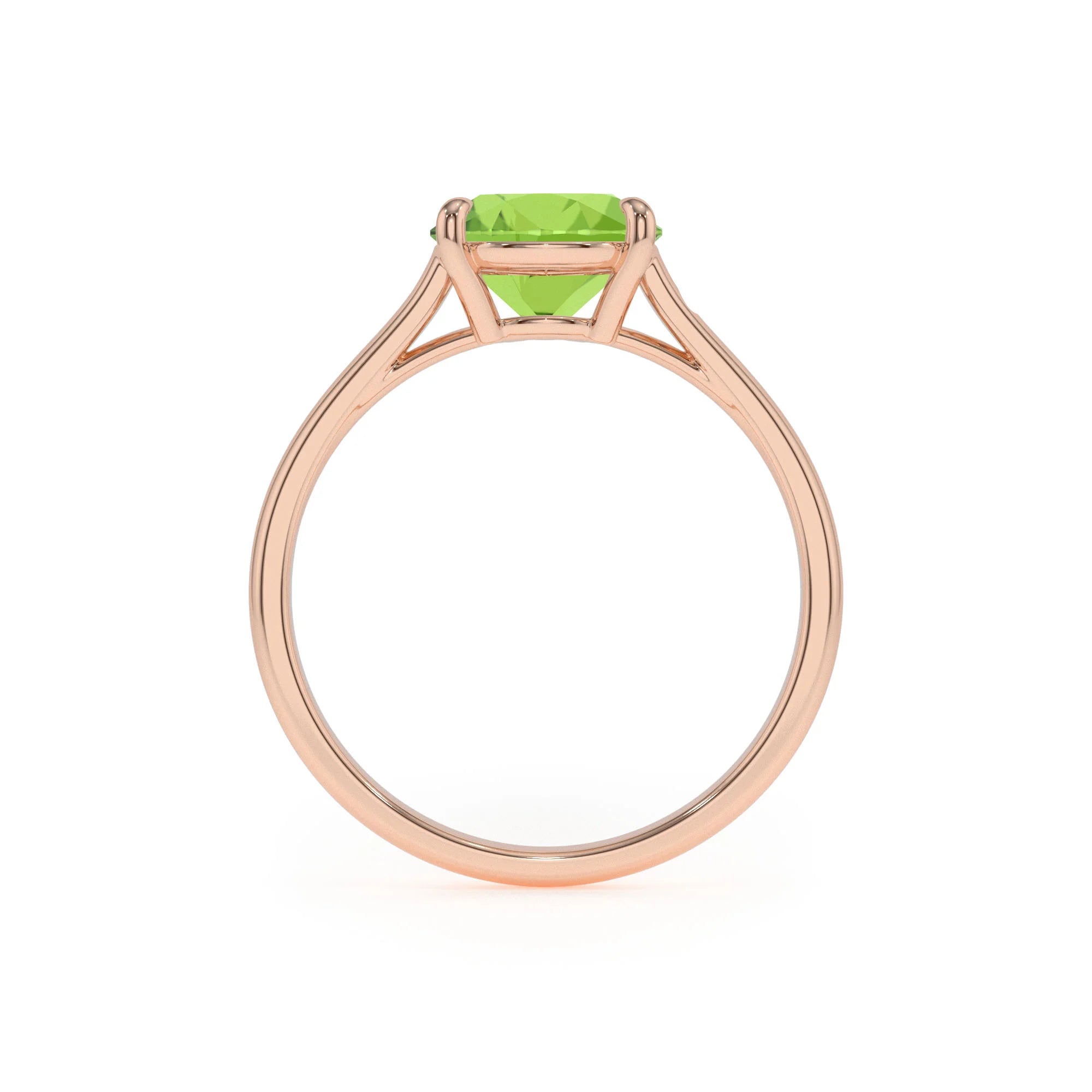 natural peridot cushion solitaire rings in rose gold 