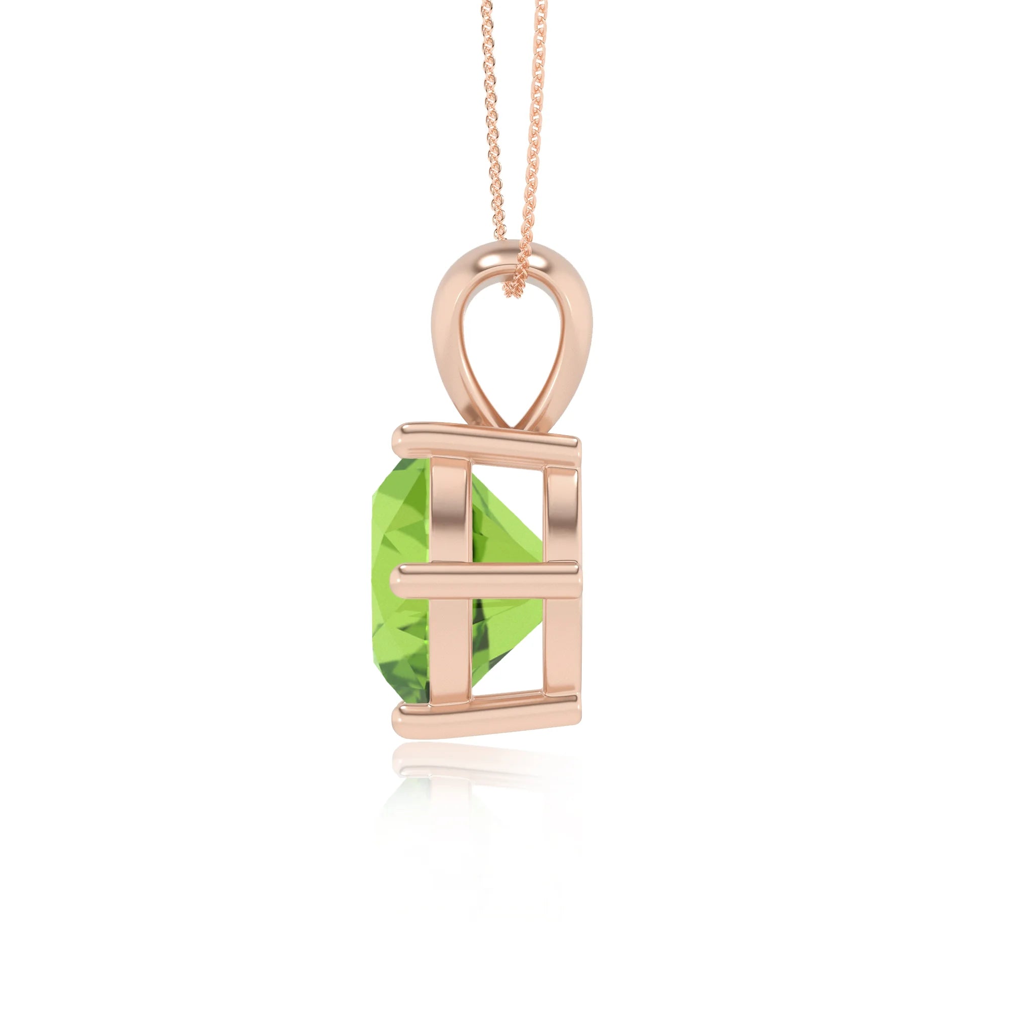natural peridot round solitaire necklaces in rose gold 