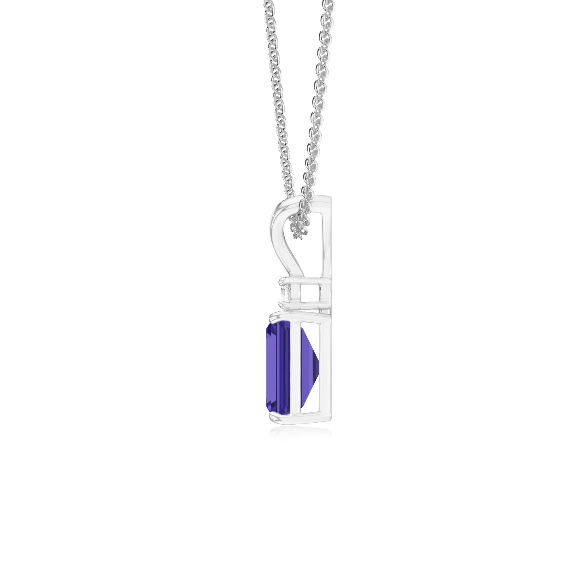 lab grown tanzanite emerald cut solitaire v-bale necklaces in platinum 