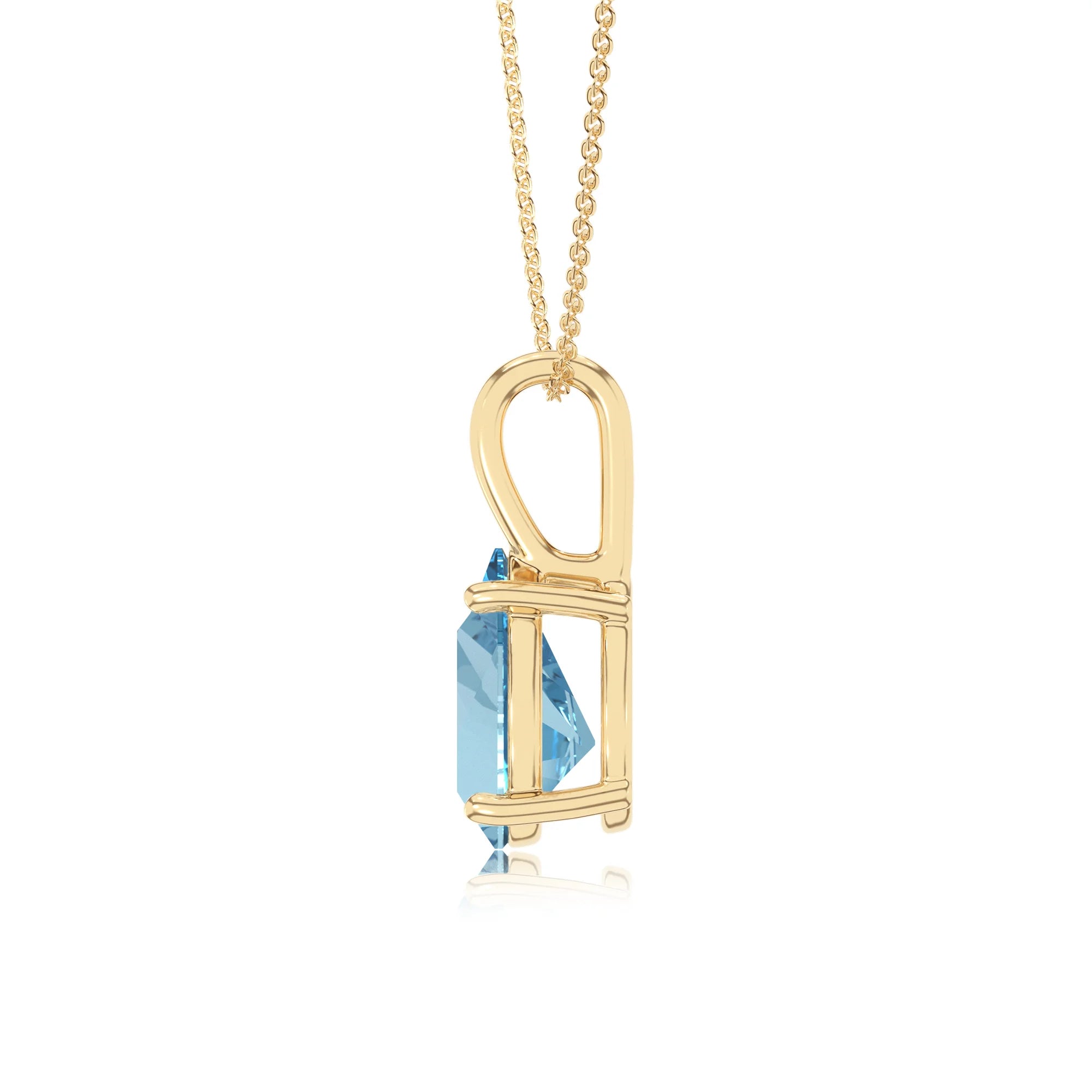 lab grown aquamarine pear solitaire necklaces in yellow gold 