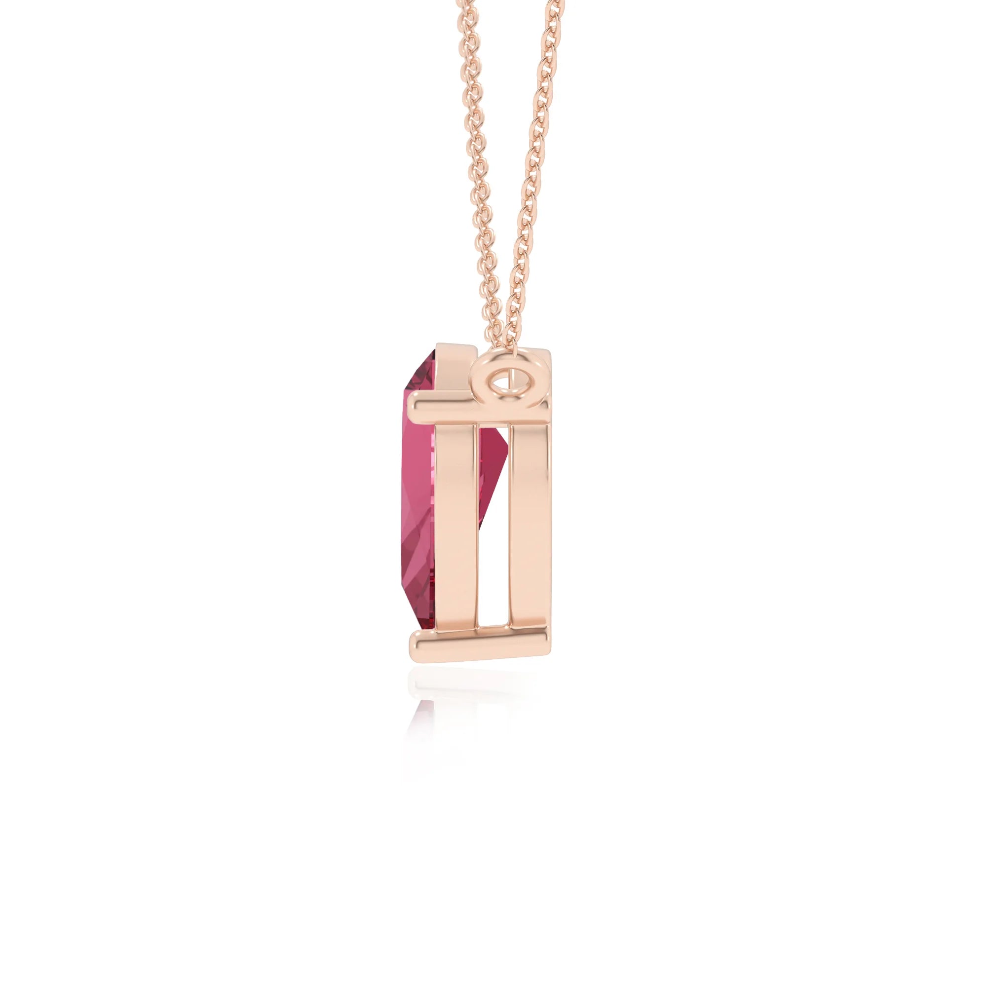 lab grown pink-tourmaline pear solitaire necklaces in rose gold 