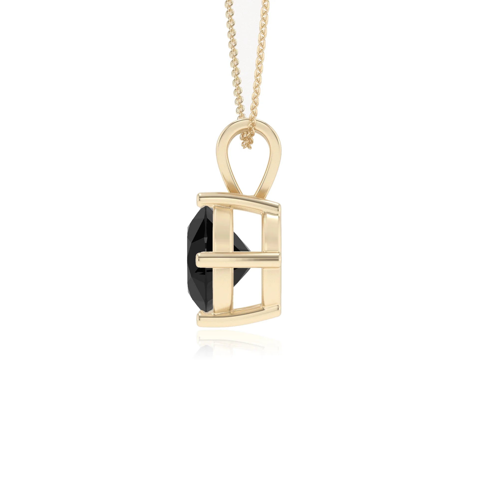 natural black-onyx round solitaire v-bale necklaces in yellow gold 