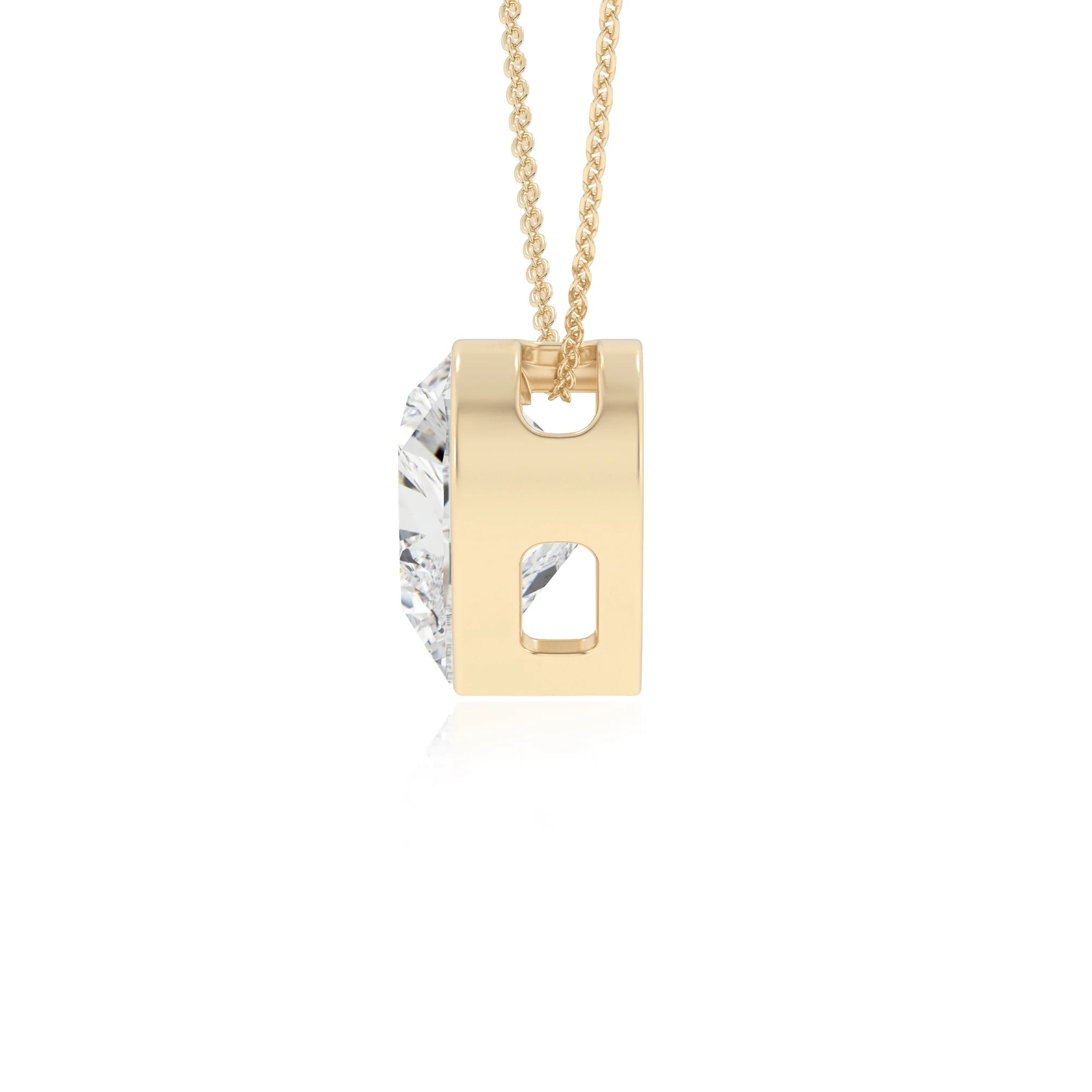 lab grown moissanite heart solitaire necklaces in yellow gold 