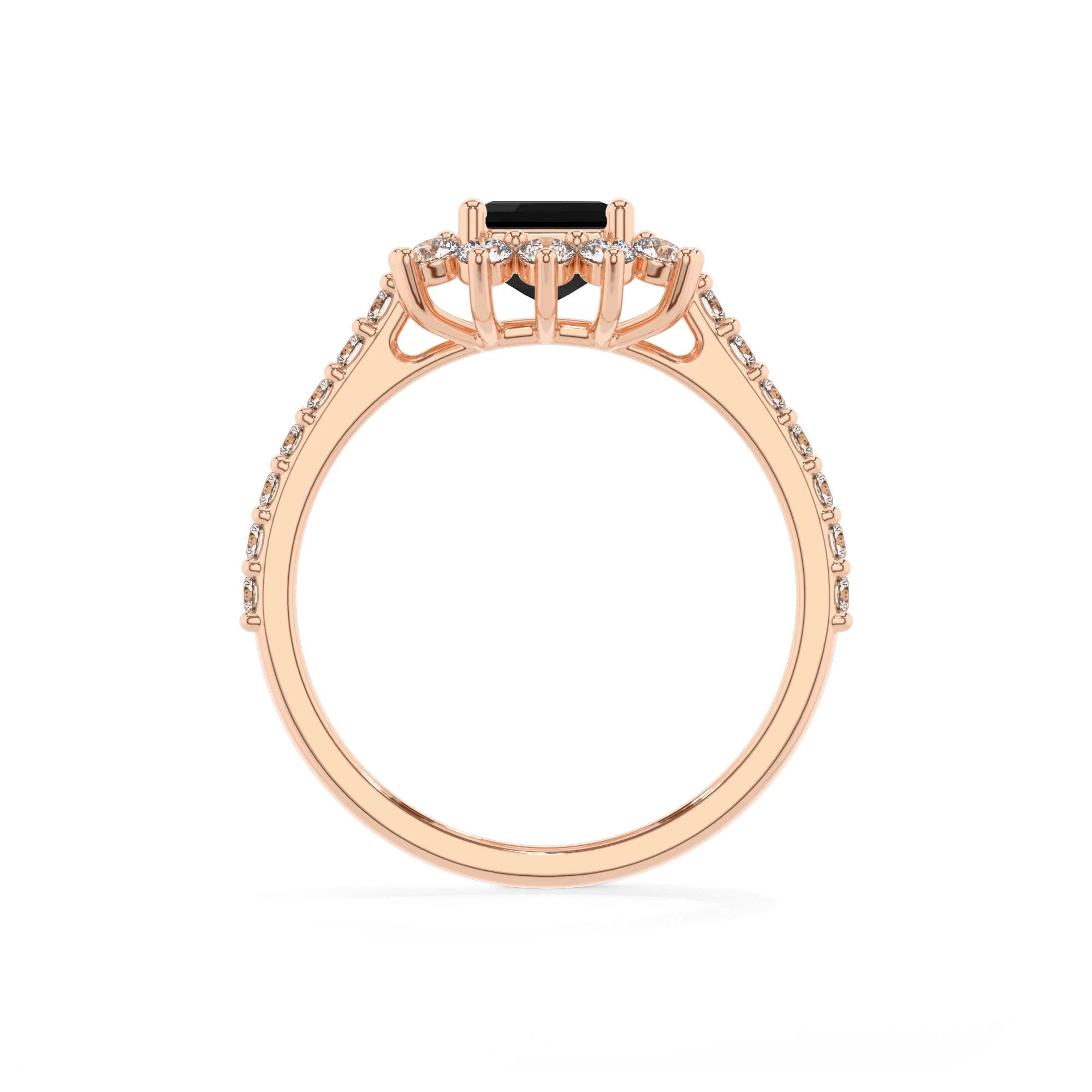 natural black-onyx emerald cut solitaire rings in rose gold 