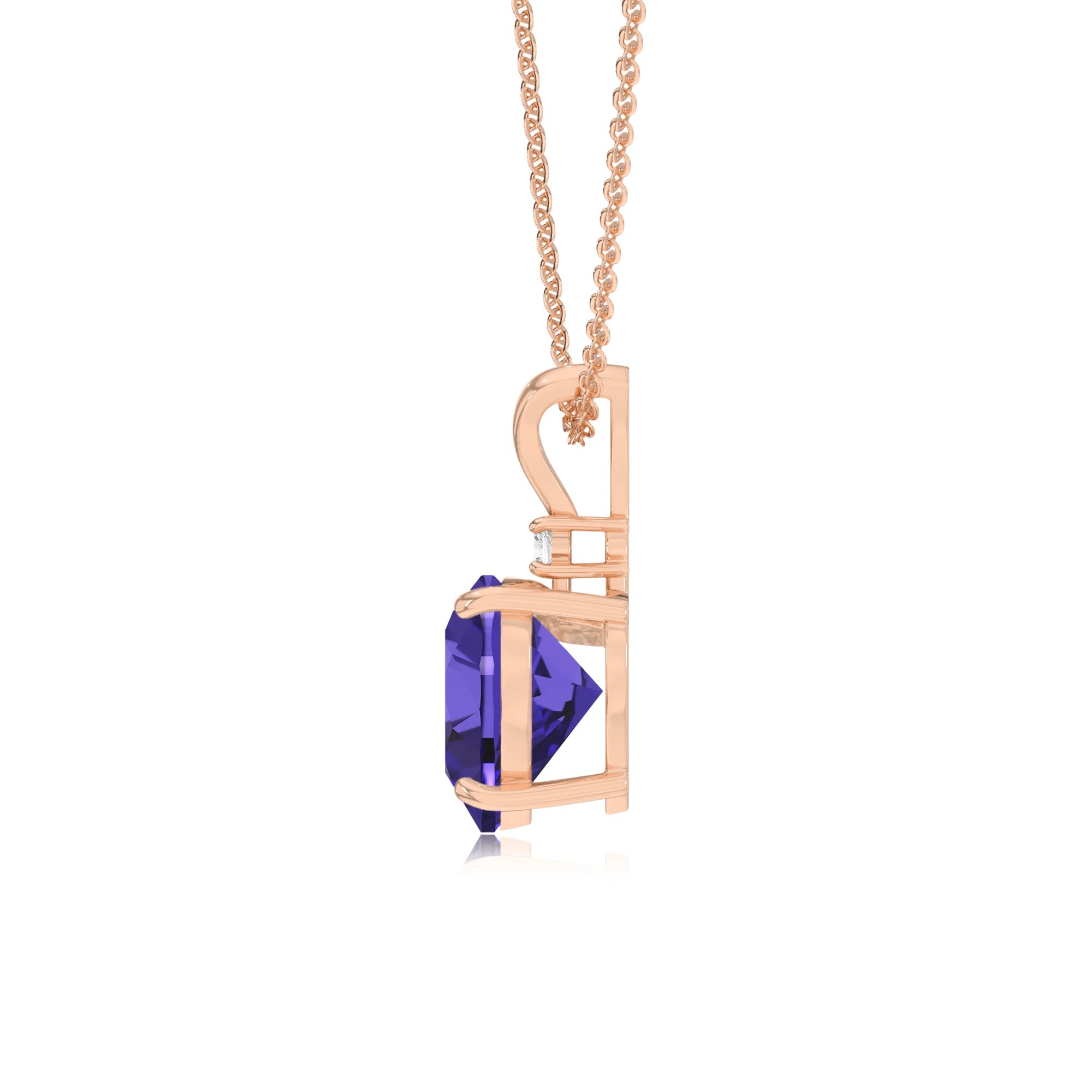 lab grown tanzanite heart solitaire v-bale necklaces in rose gold 