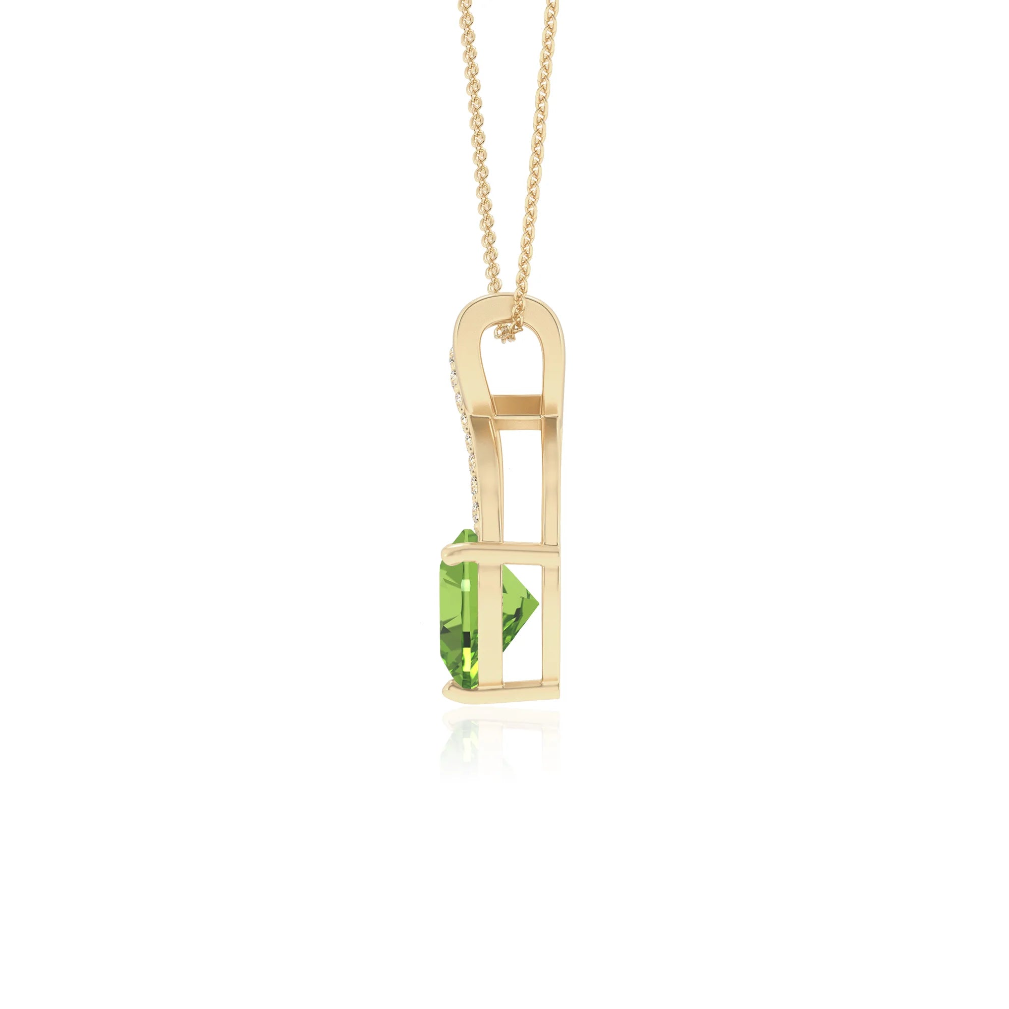natural peridot heart solitaire necklaces in yellow gold 