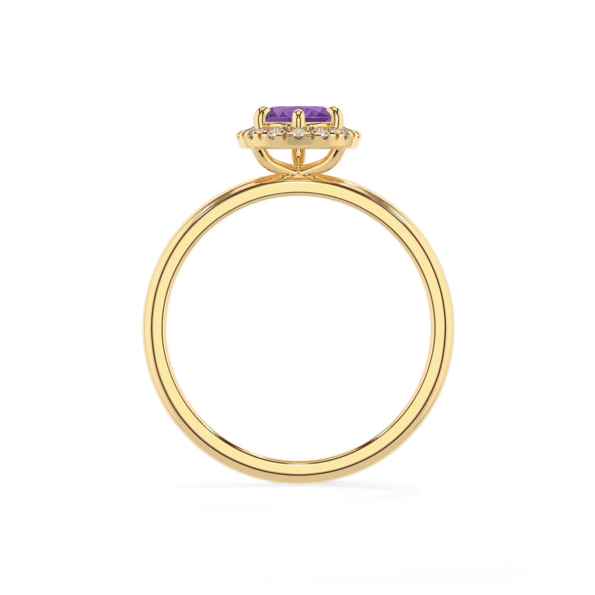 lab grown amethyst pear solitaire rings in yellow gold 