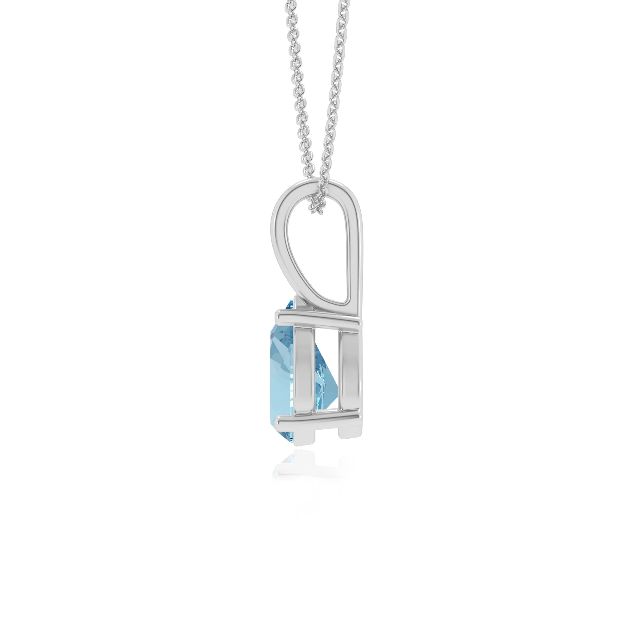 lab grown aquamarine pear solitaire necklaces in white gold 