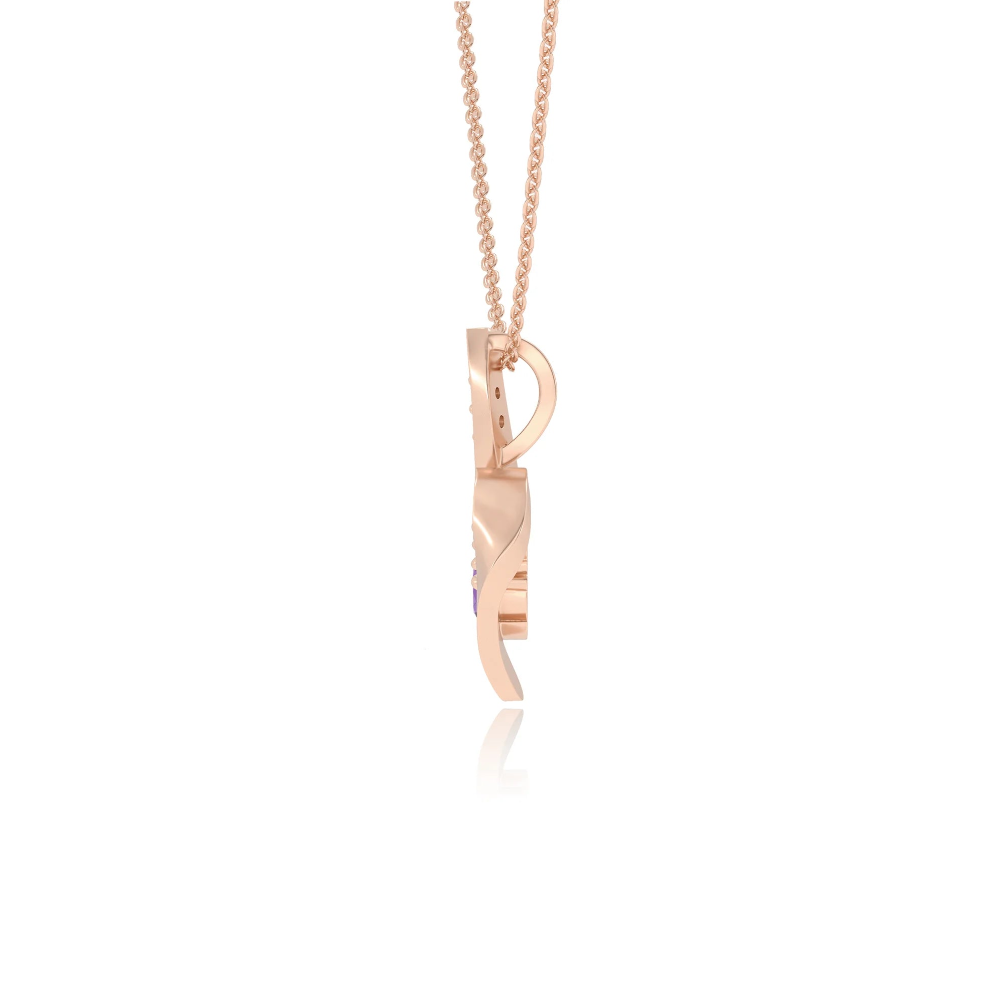 lab grown amethyst round solitaire v-bale necklaces in rose gold 