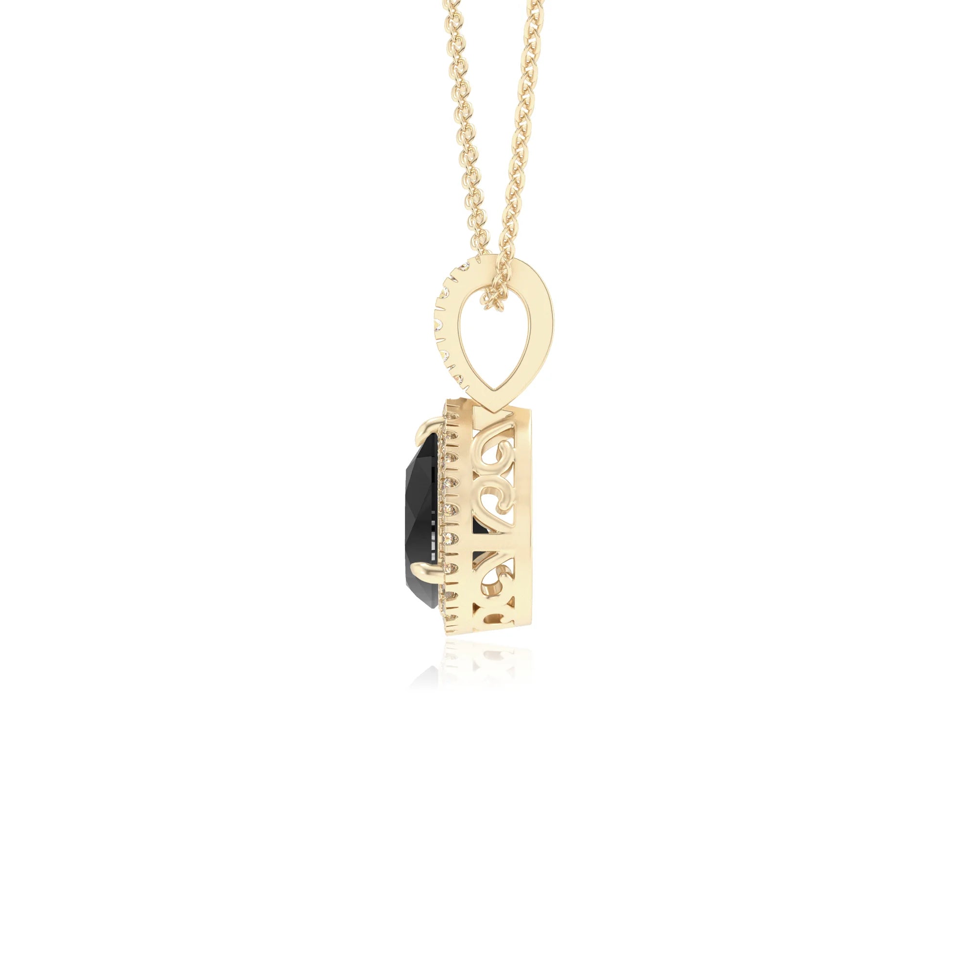 natural black-onyx pear solitaire necklaces in yellow gold 